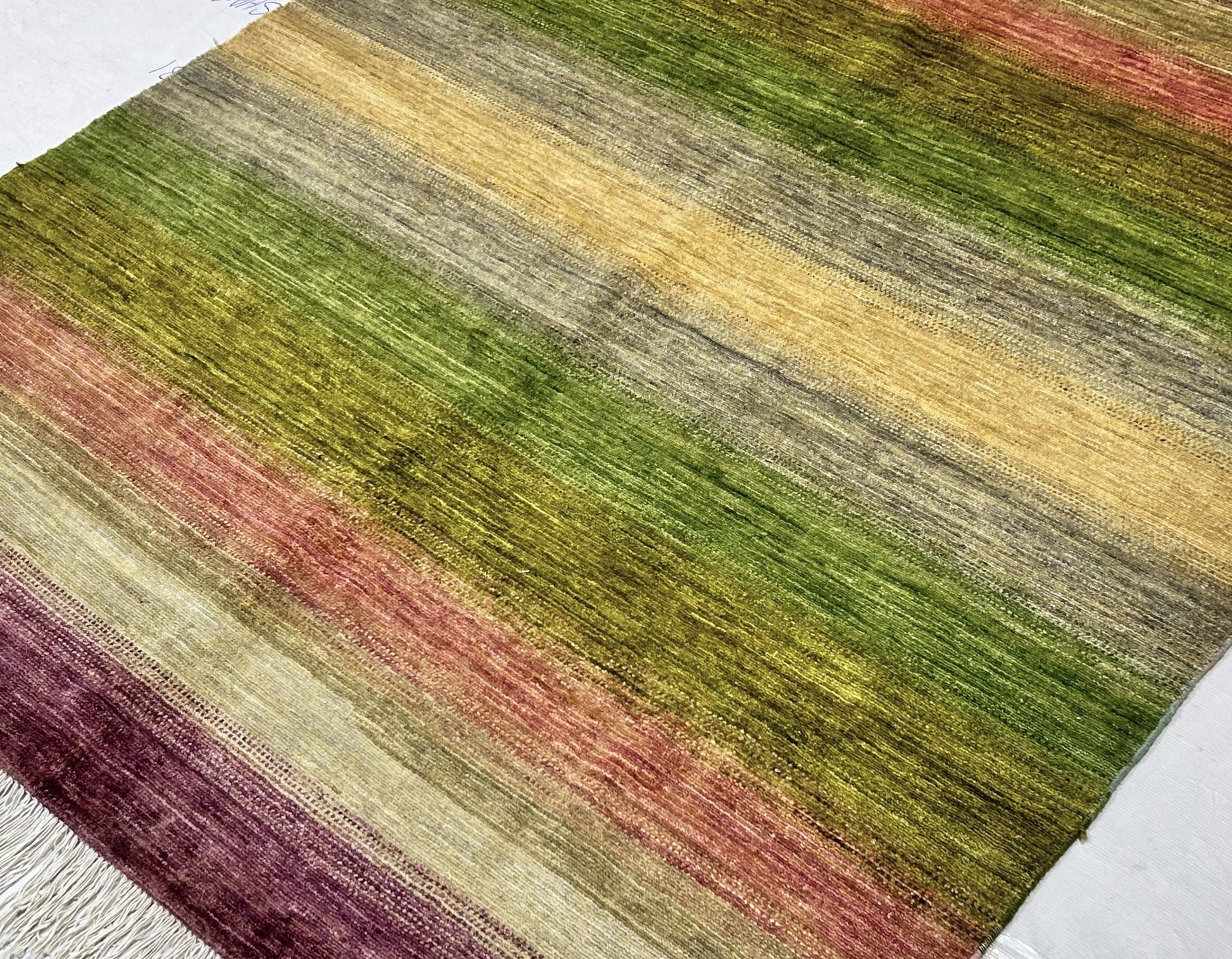 green & beige premium handwoven pure wool gaba rug, 5ft 2in x 6ft 6in