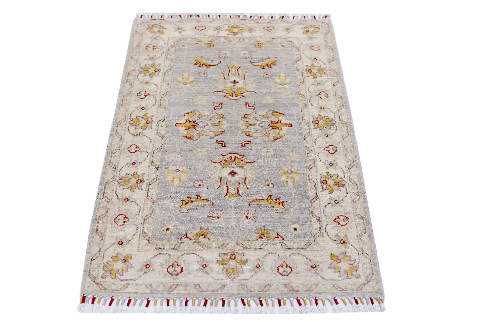 grey & ivory premium handwoven pure wool chobrang rug, 2ft 8in x 4ft 0in