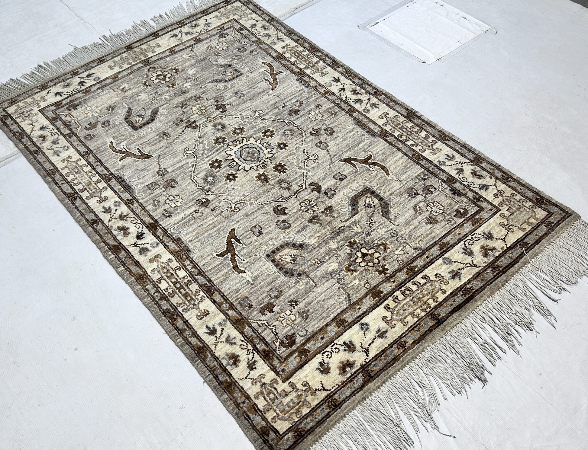 brown & beige premium handwoven pure wool chobrang rug, 3ft 11in x 5ft 10in