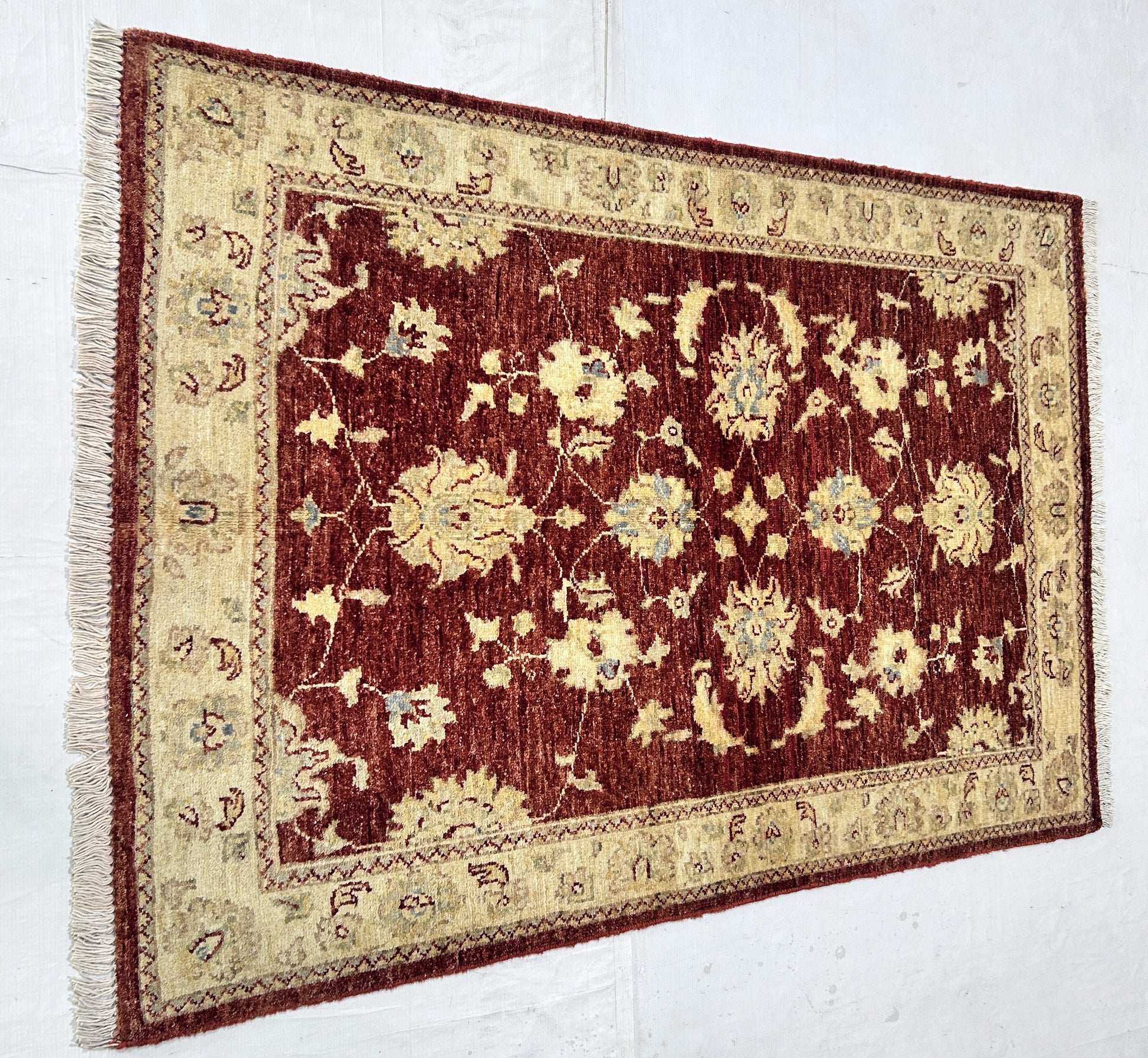 red & cream premium handwoven pure wool chobrang rug, 3ft 4in x 4ft 9in
