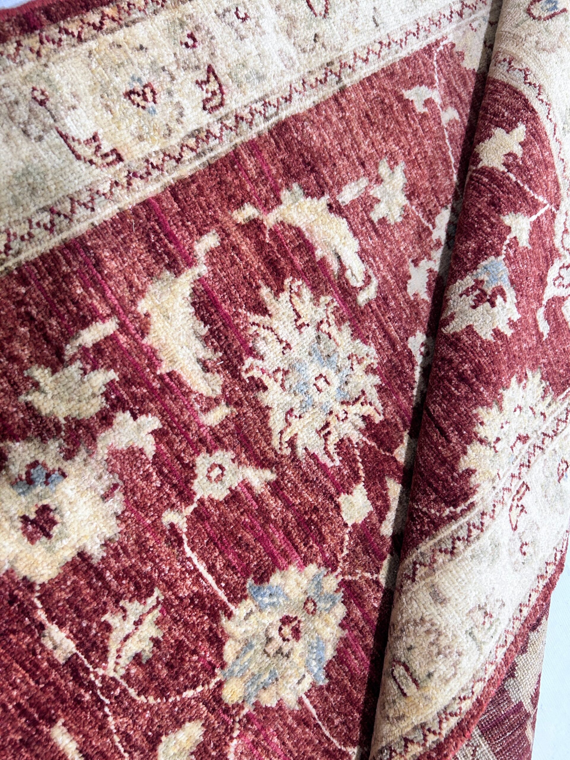 red & cream premium handwoven pure wool chobrang rug, 3ft 4in x 4ft 9in