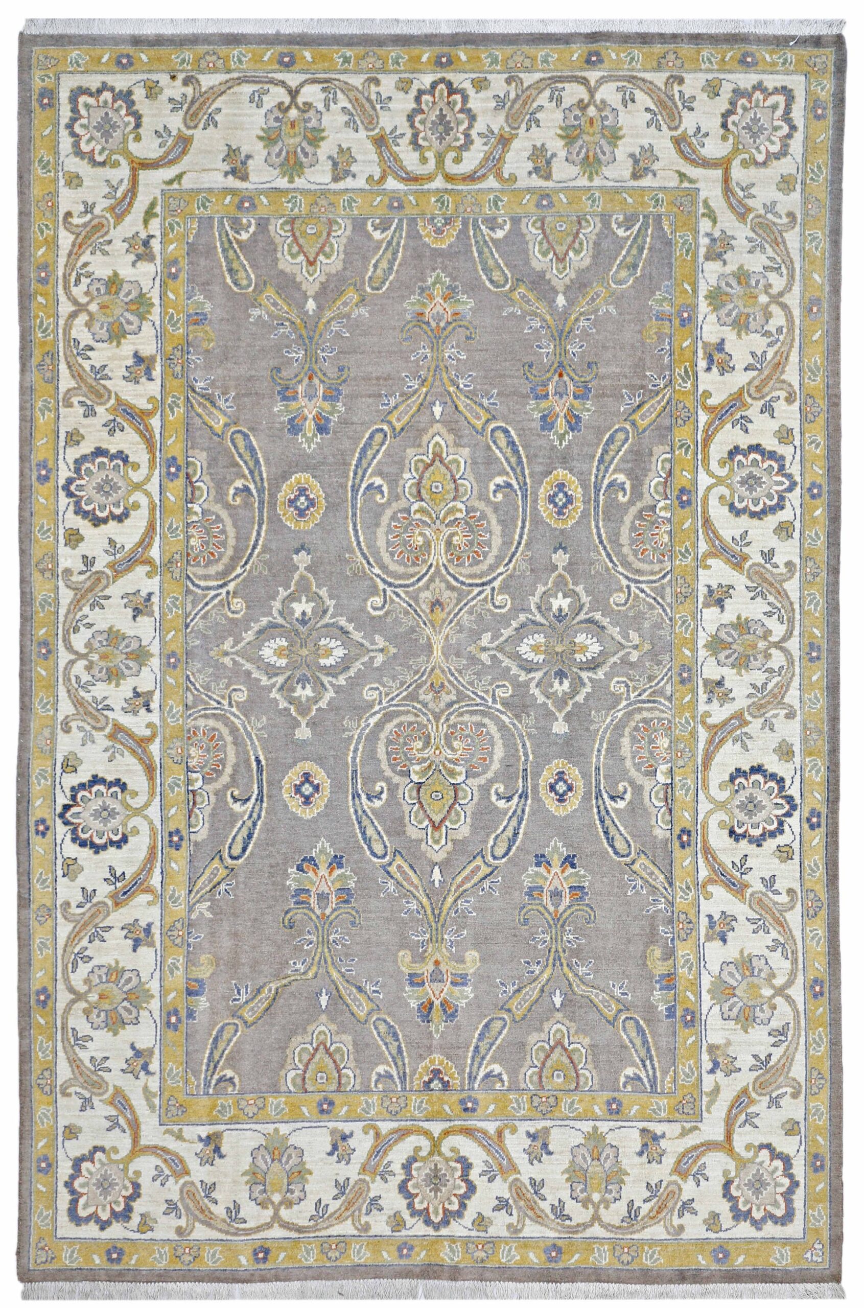 beige & ivory premium handwoven pure wool sultanabad rug, 5ft 9in x 8ft 10in