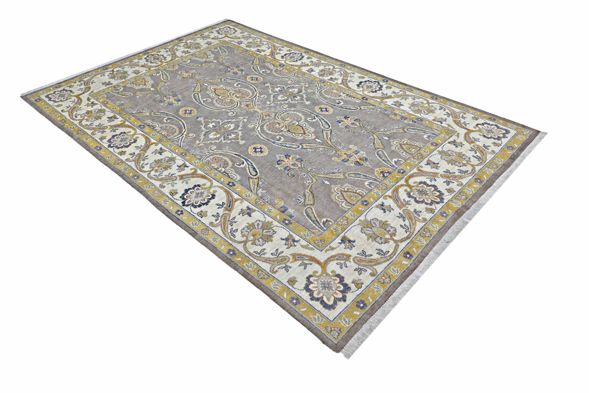 beige & ivory premium handwoven pure wool sultanabad rug, 5ft 9in x 8ft 10in