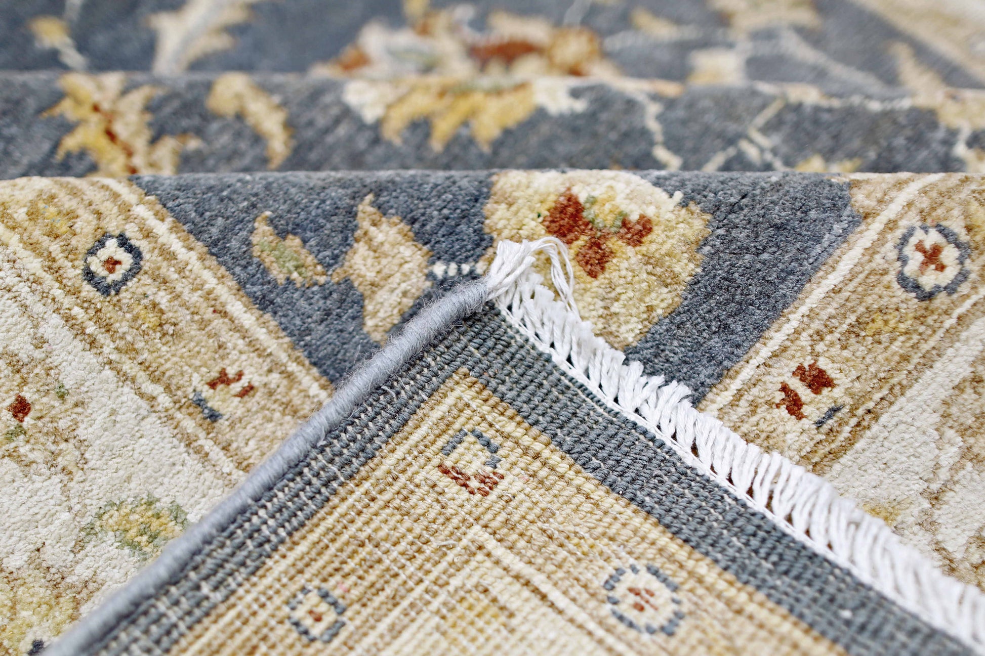 royal blue & ivory premium handwoven pure wool ziegler chobi rug, 5ft 7in x 7ft 9in