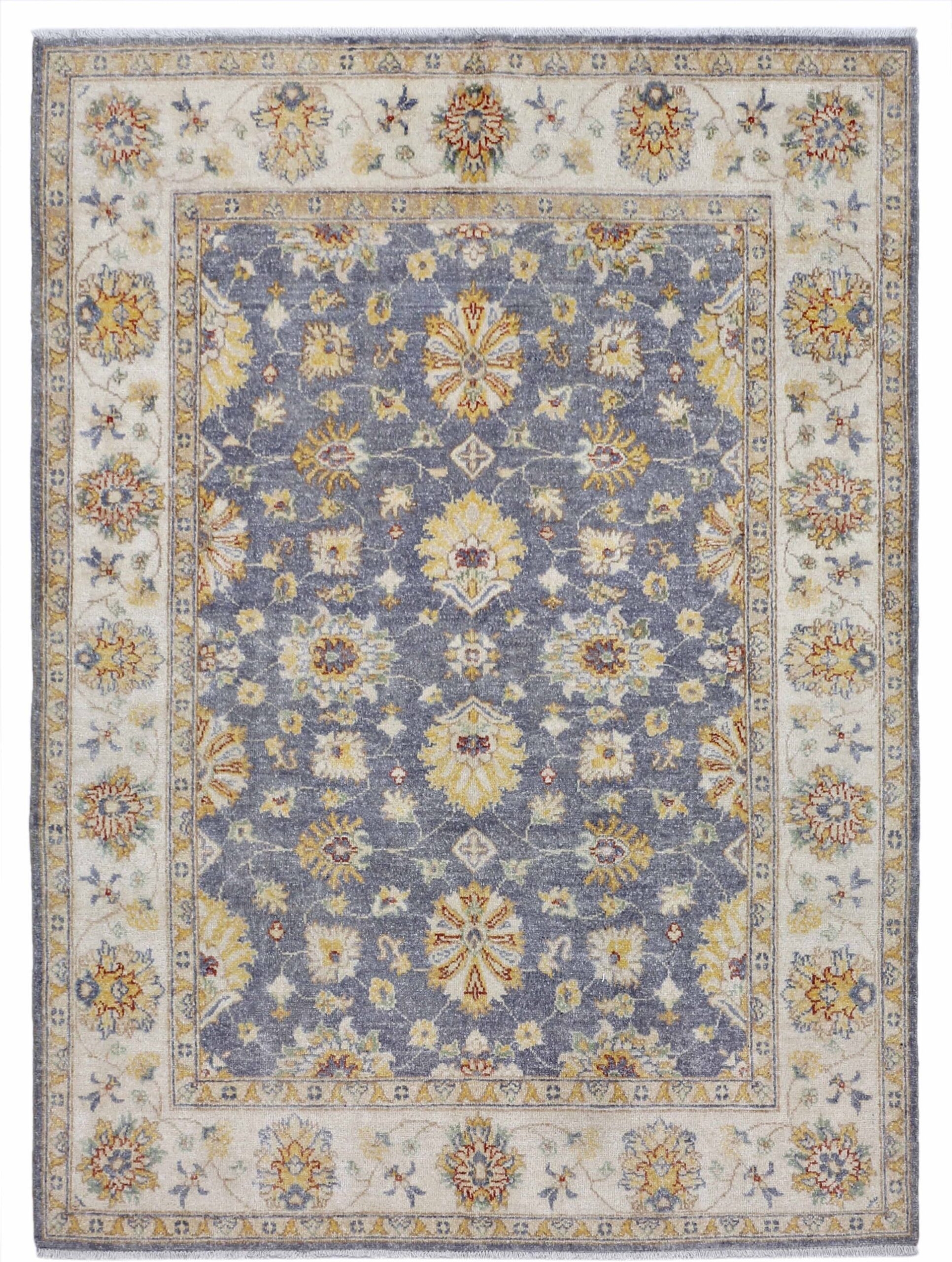 grey & ivory premium handwoven pure wool chobrang rug, 4ft 11in x 6ft 8in