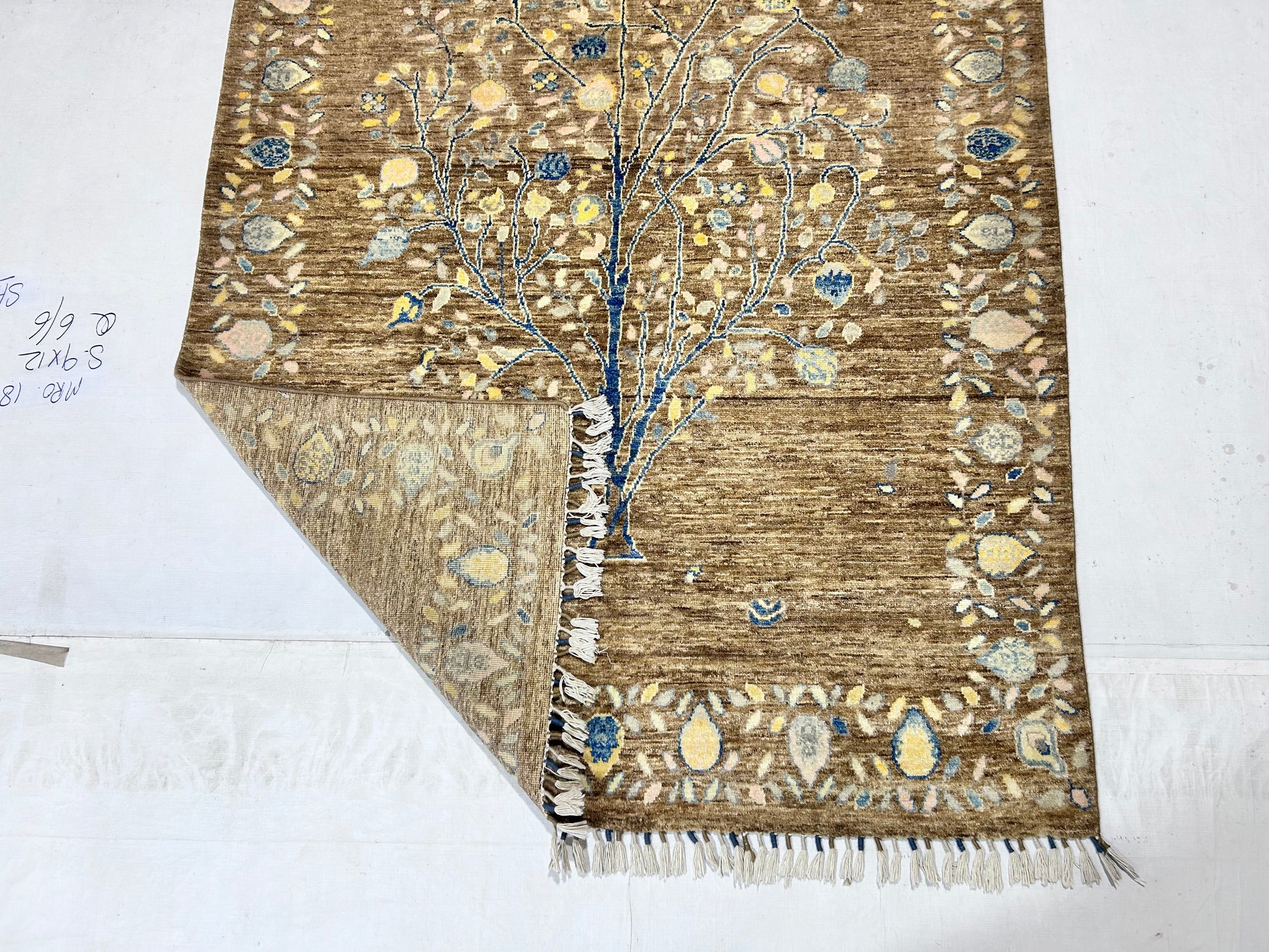 brown & sky blue premium handwoven pure wool gaba rug, 4ft 10in x 6ft 3in