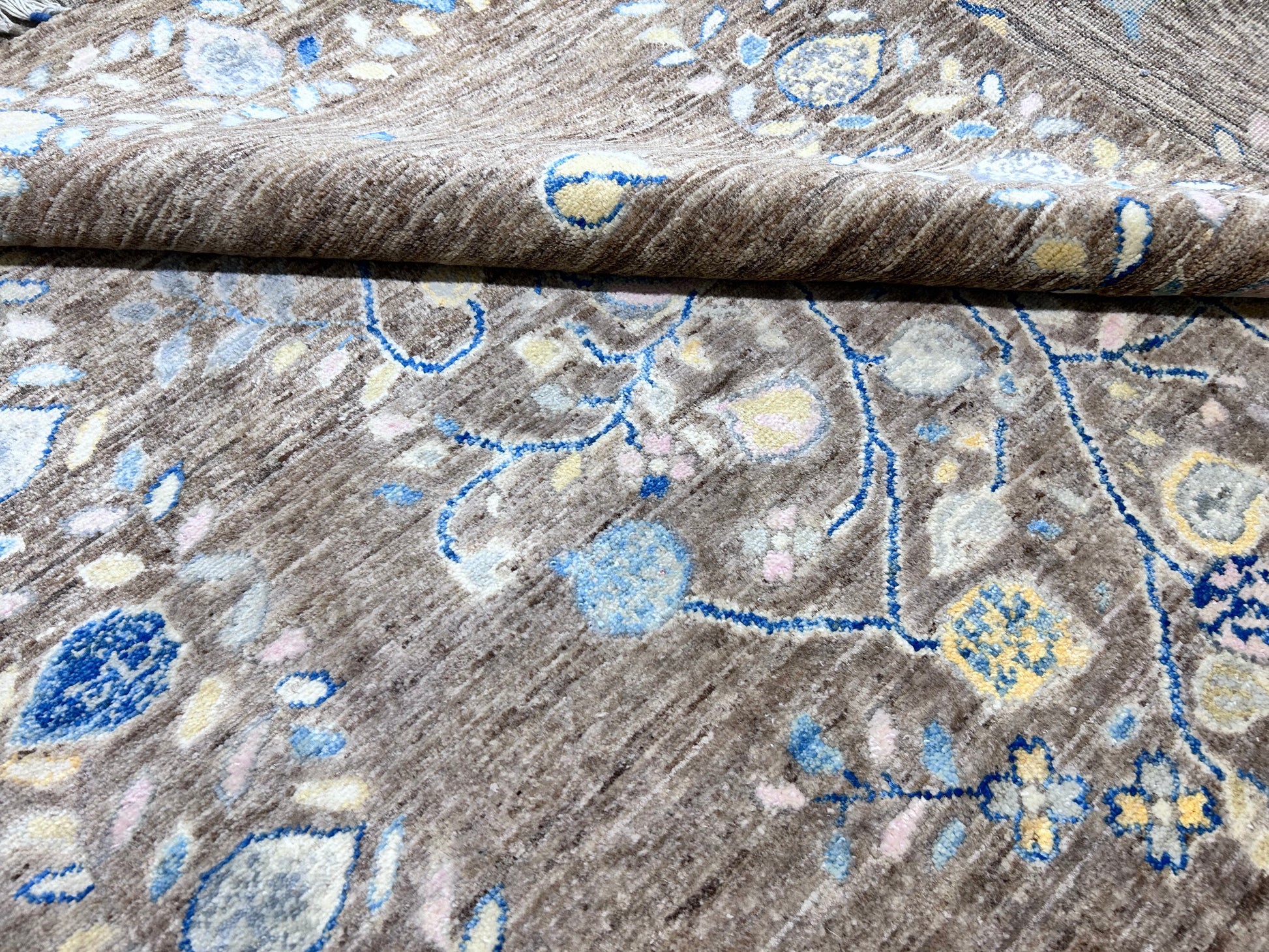 brown & sky blue premium handwoven pure wool gaba rug, 4ft 10in x 6ft 3in