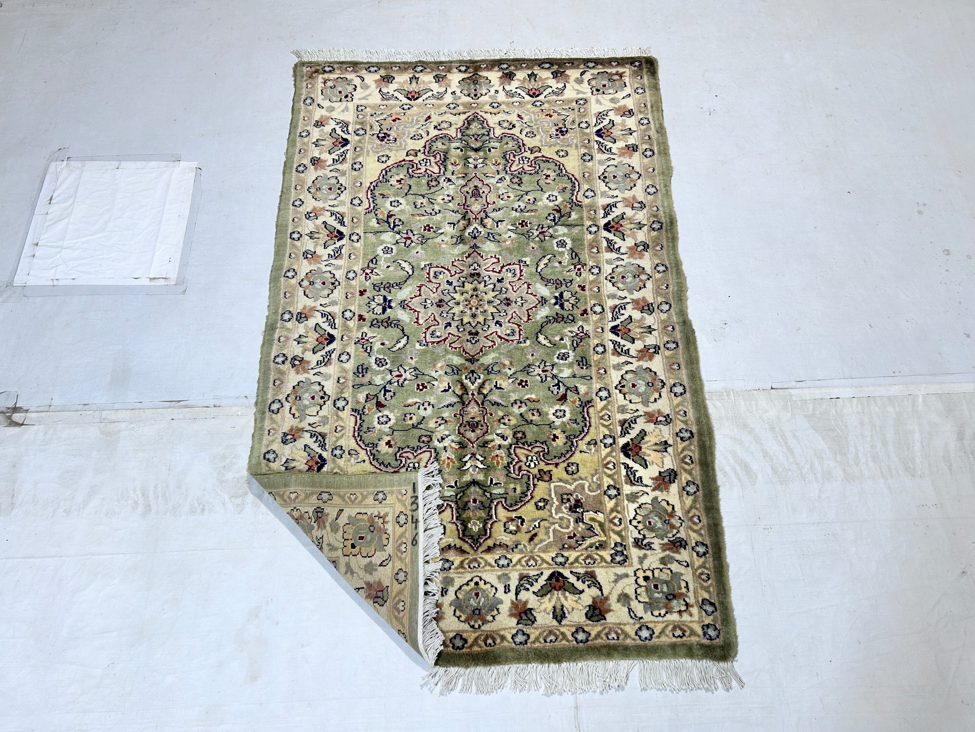 olive green & ivory premium handwoven pure wool bokhara rug, 3ft 2in x 5ft 0in