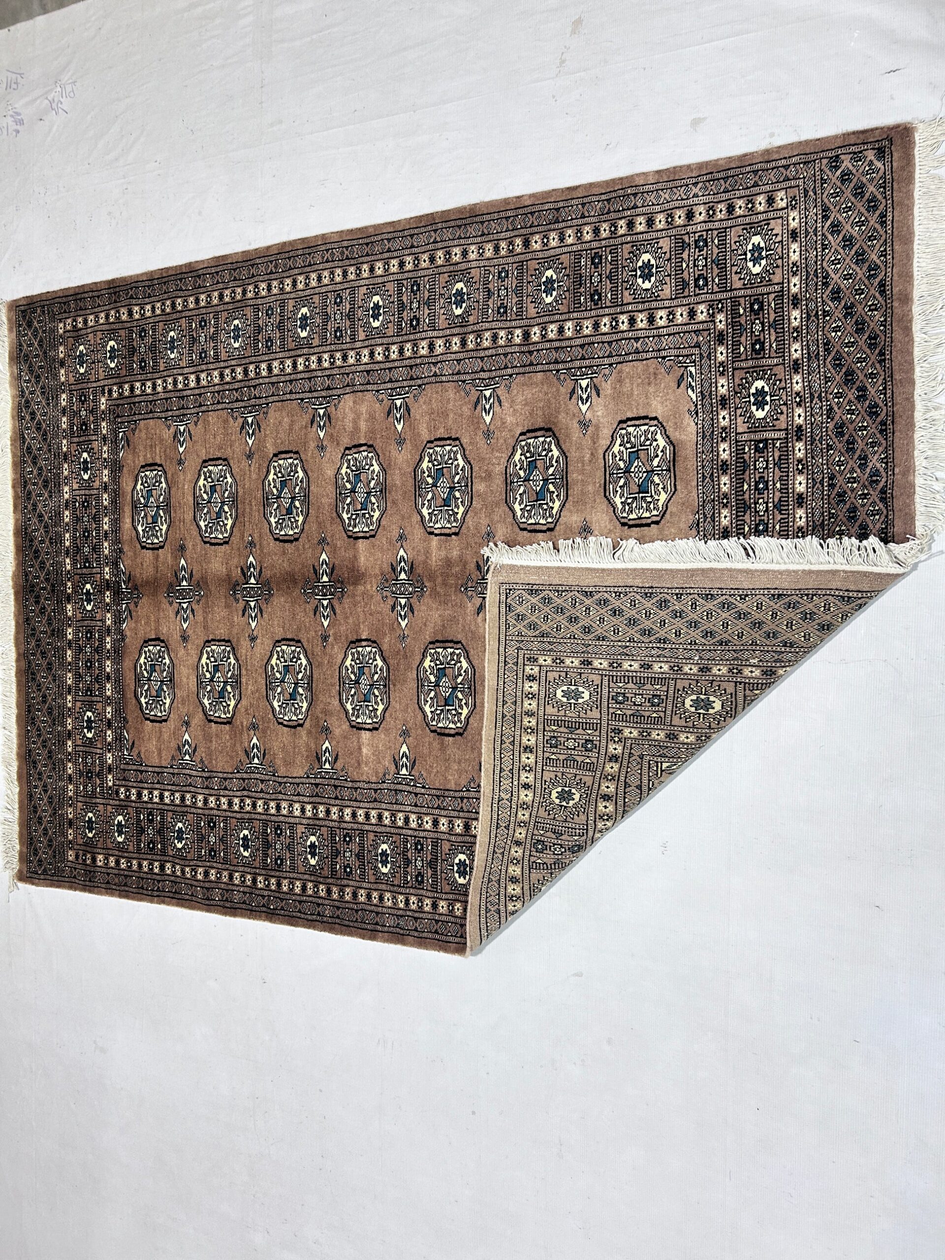 camel & ivory premium handwoven pure wool bokhara rug, 4ft 1in x 5ft 10in