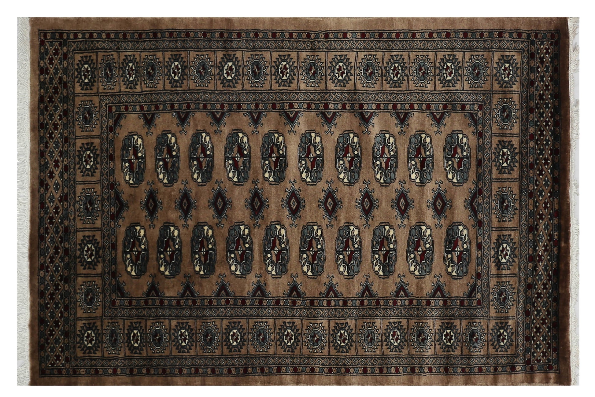 camel & ivory premium handwoven pure wool bokhara rug, 3ft 4in x 5ft 1in