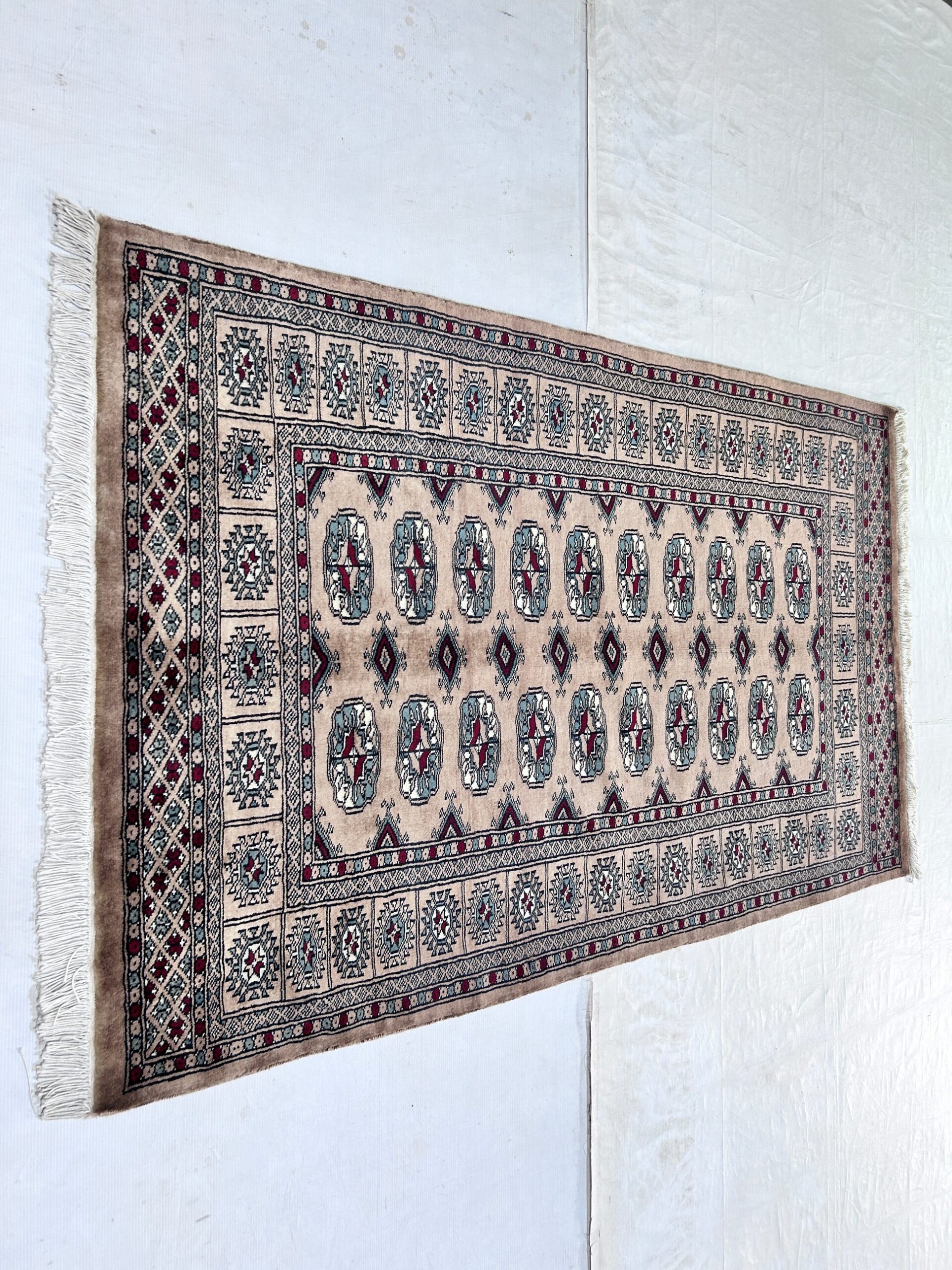 camel & ivory premium handwoven pure wool bokhara rug, 3ft 4in x 5ft 1in