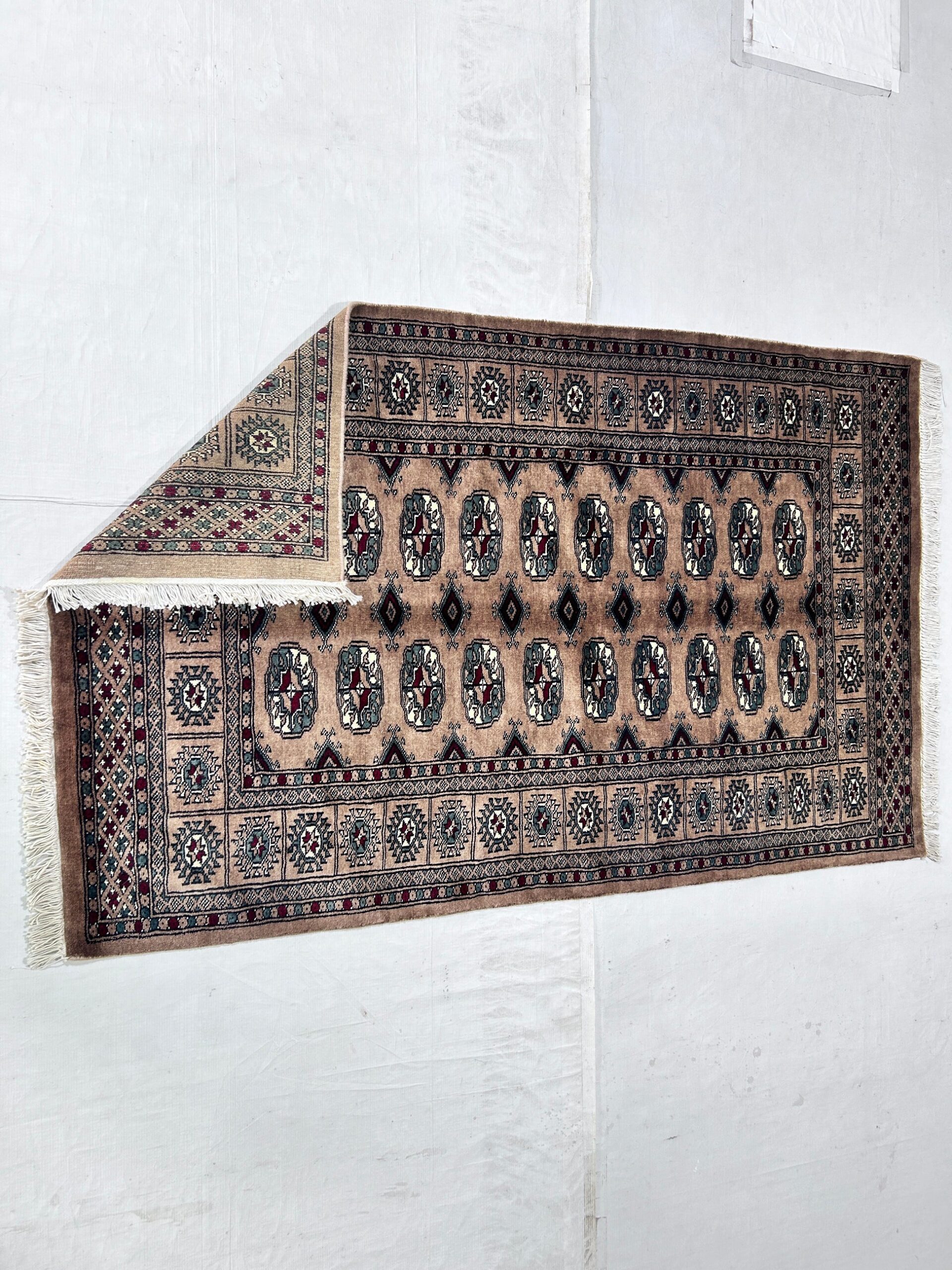 camel & ivory premium handwoven pure wool bokhara rug, 3ft 4in x 5ft 1in