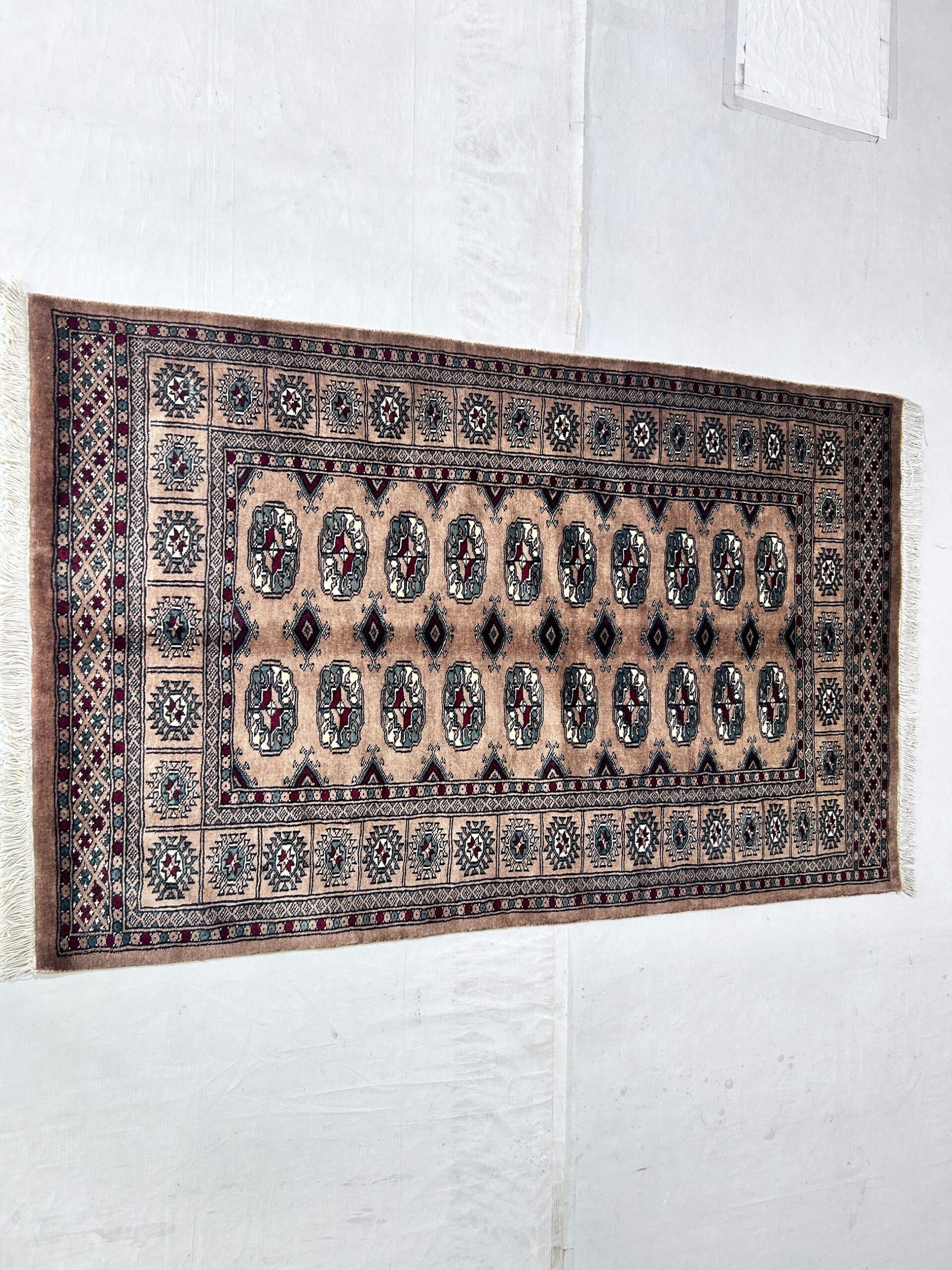 camel & ivory premium handwoven pure wool bokhara rug, 3ft 4in x 5ft 1in