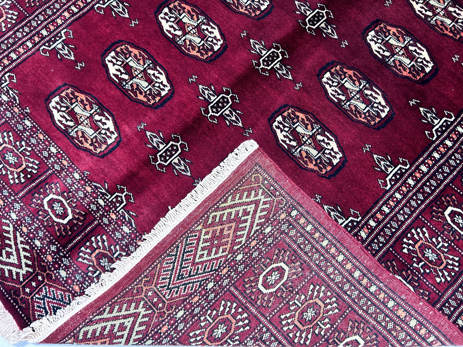 red & ivory premium handwoven pure wool bokhara rug, 4ft 1in x 6ft 3in