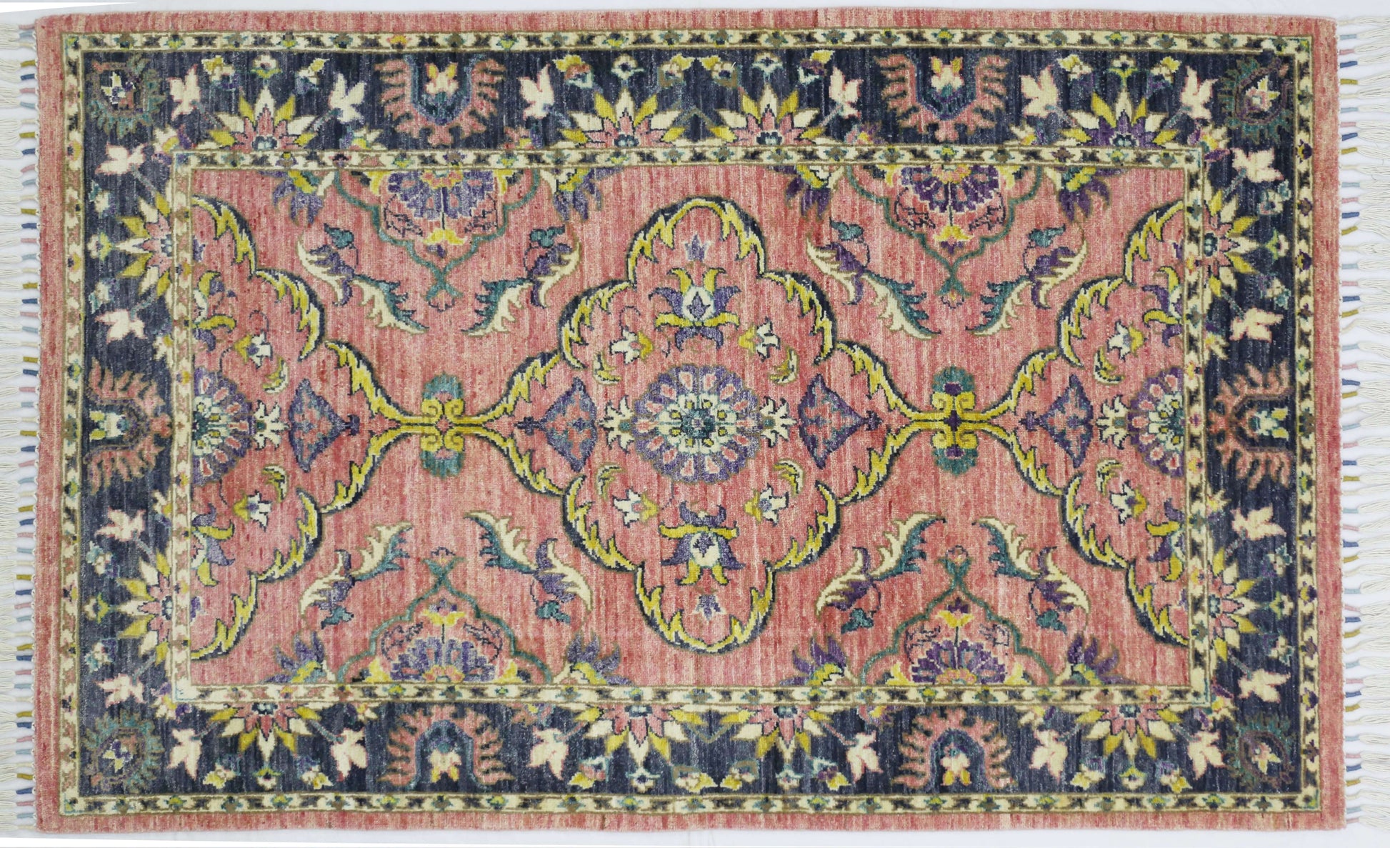 pink & charcoal premium handwoven pure wool persian rug, 4ft 0in x 6ft 3in
