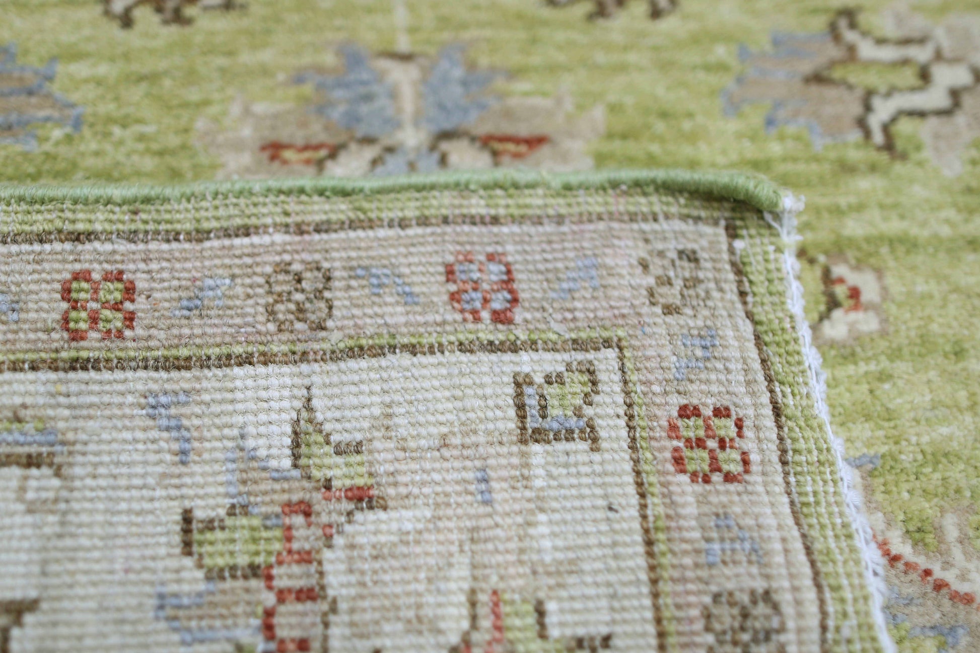 green & ivory premium handwoven pure wool chobrang rug, 3ft 10in x 6ft 0in