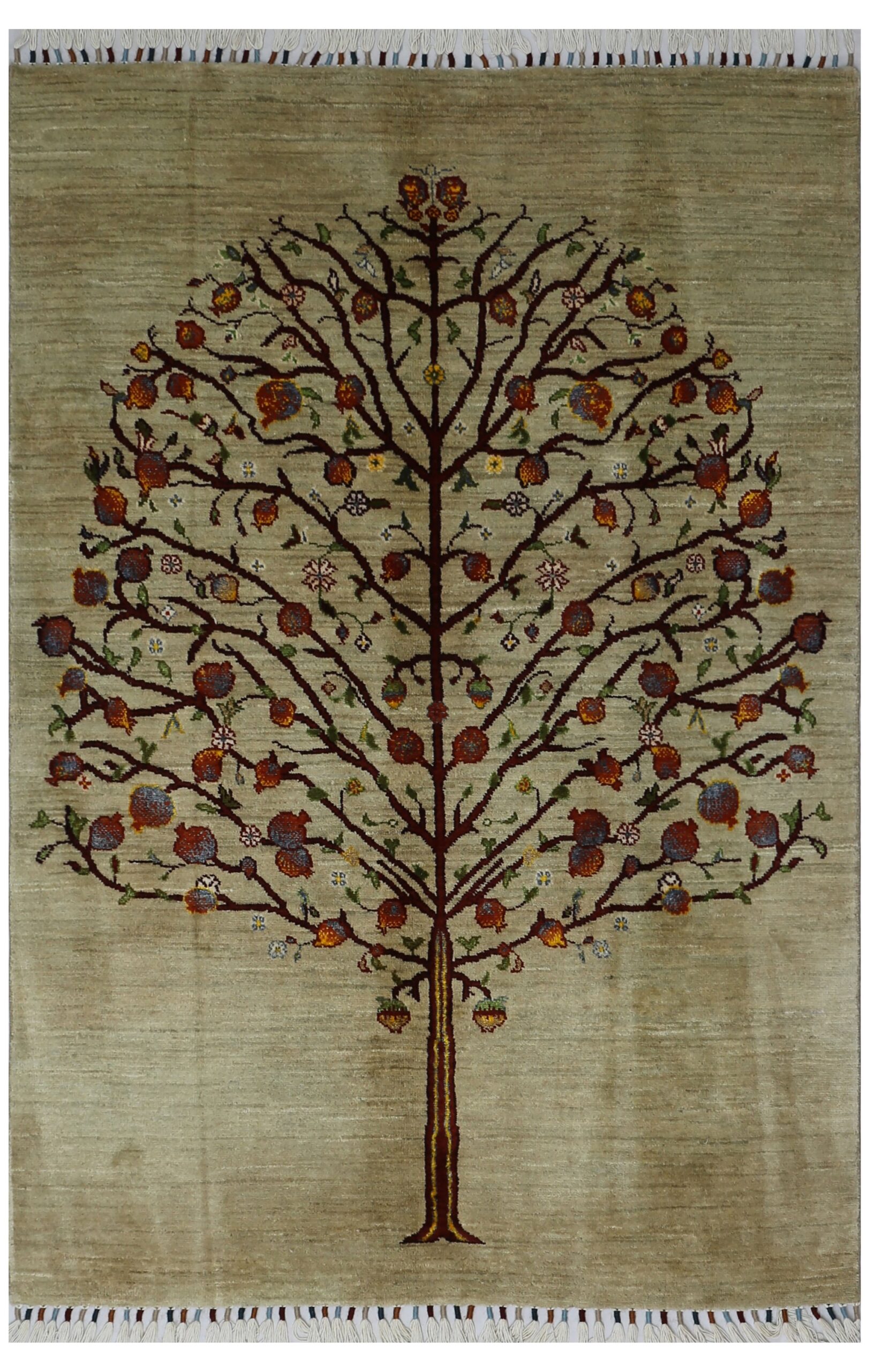 pistachio & red premium handwoven pure wool gaba rug, 4ft 0in x 6ft 2in