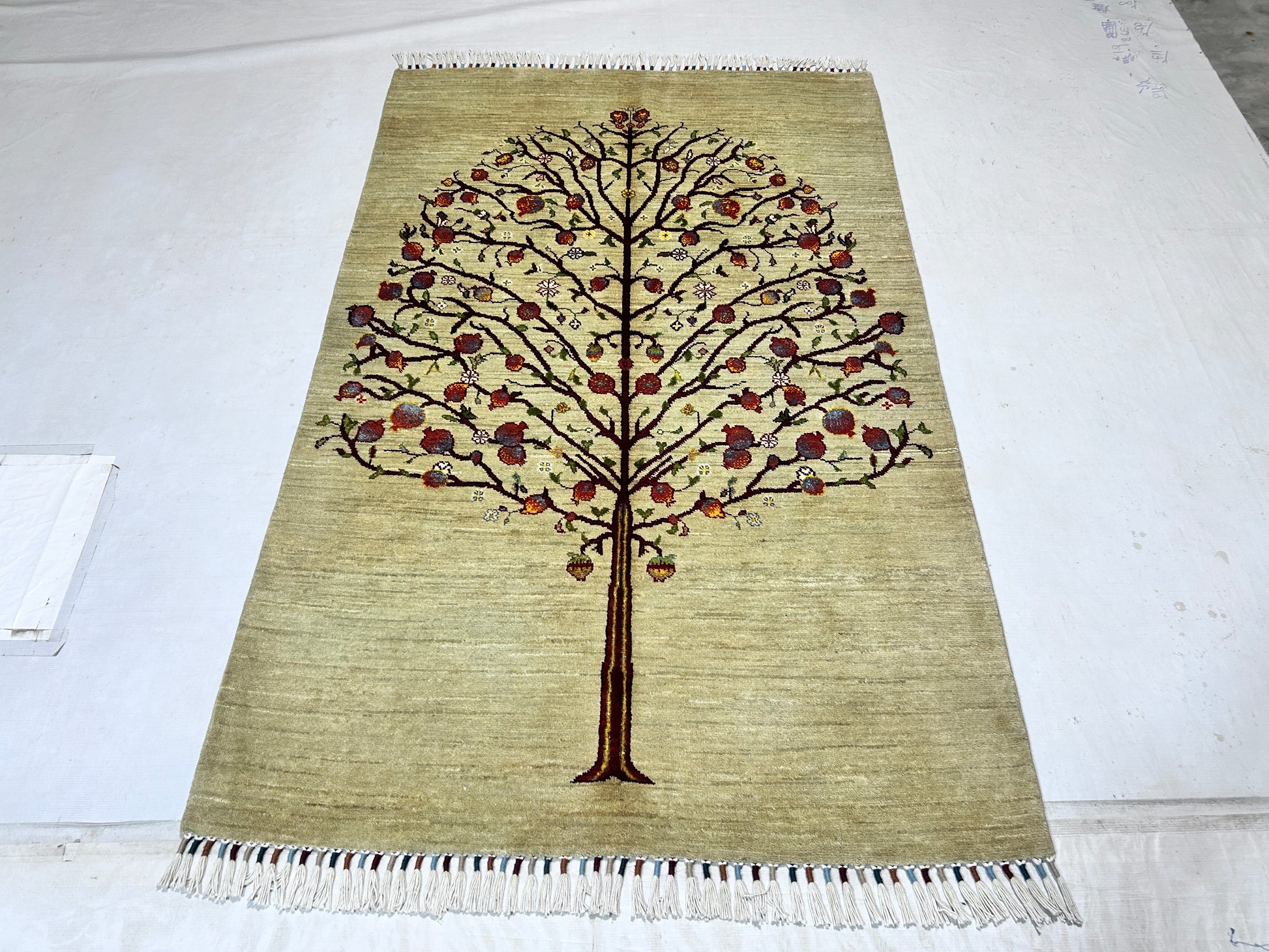 pistachio & red premium handwoven pure wool gaba rug, 4ft 0in x 6ft 2in