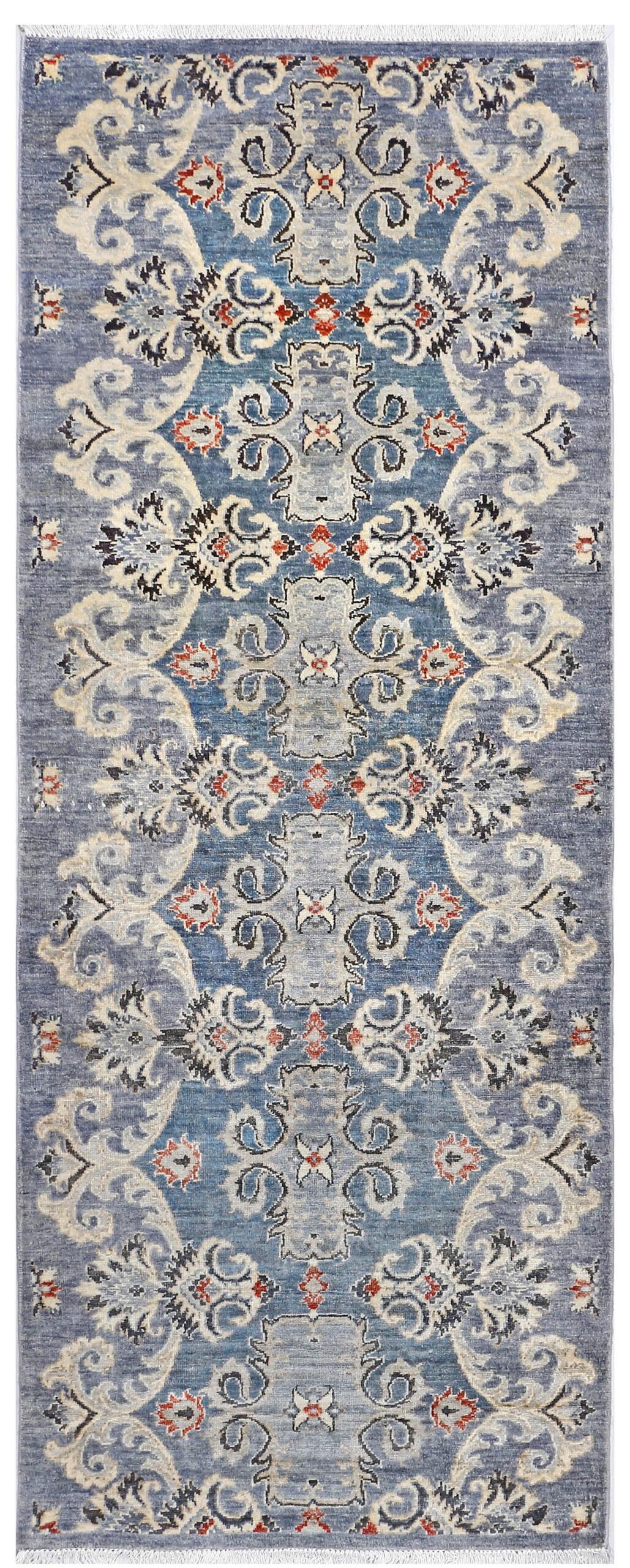 grey & ivory premium handwoven pure wool chobrang rug, 3ft 0in x 7ft 9in