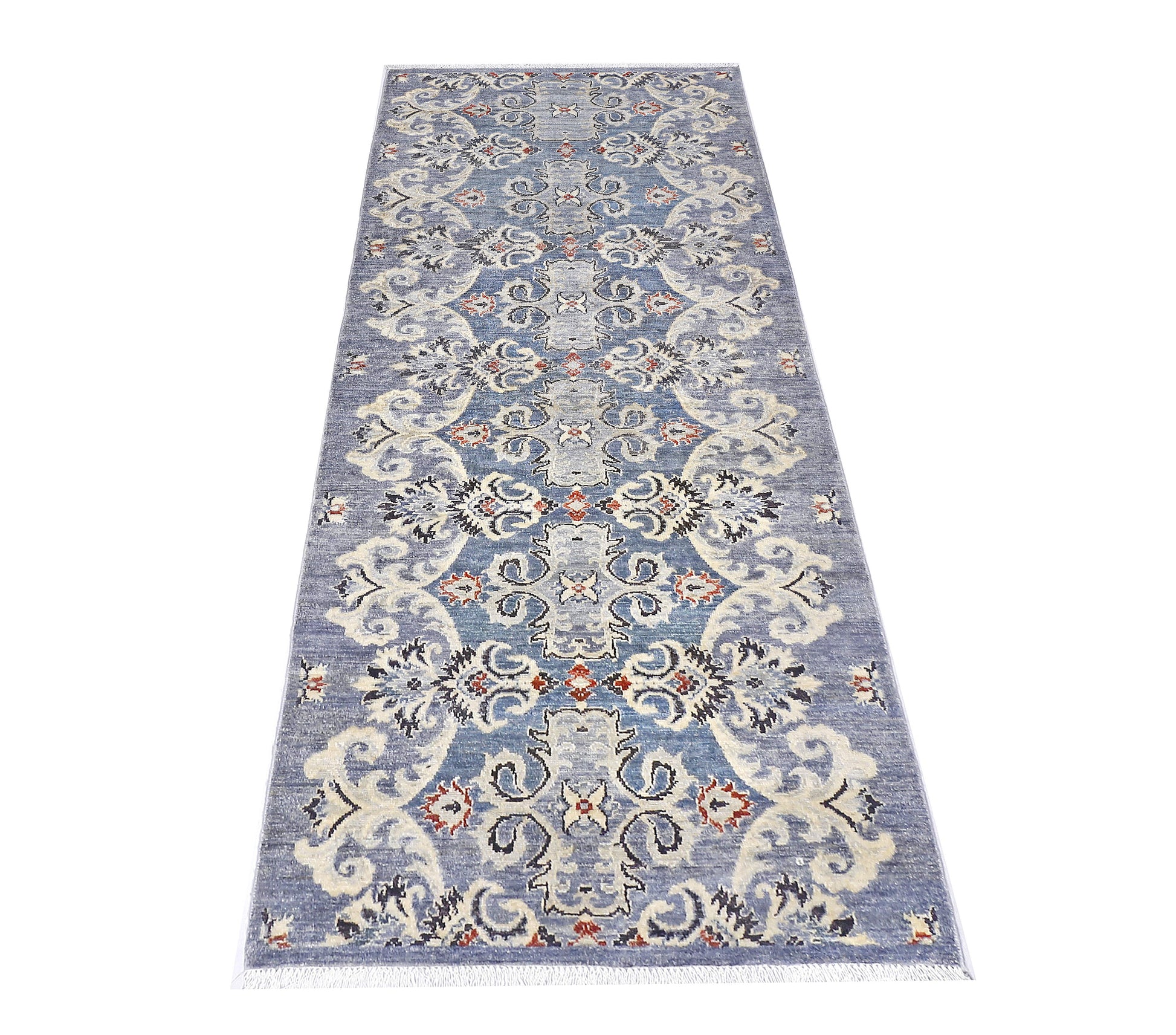 grey & ivory premium handwoven pure wool chobrang rug, 3ft 0in x 7ft 9in