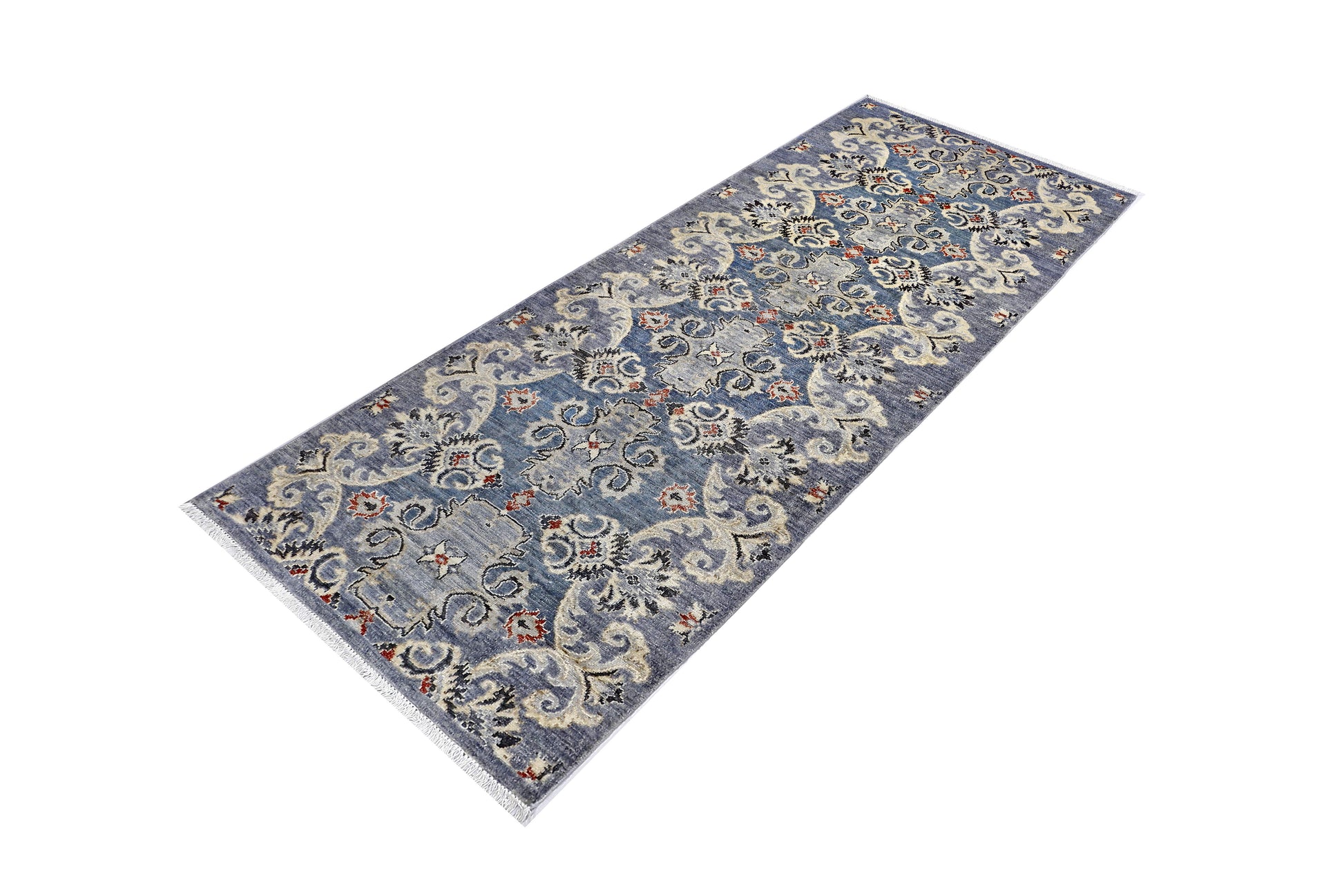 grey & ivory premium handwoven pure wool chobrang rug, 3ft 0in x 7ft 9in