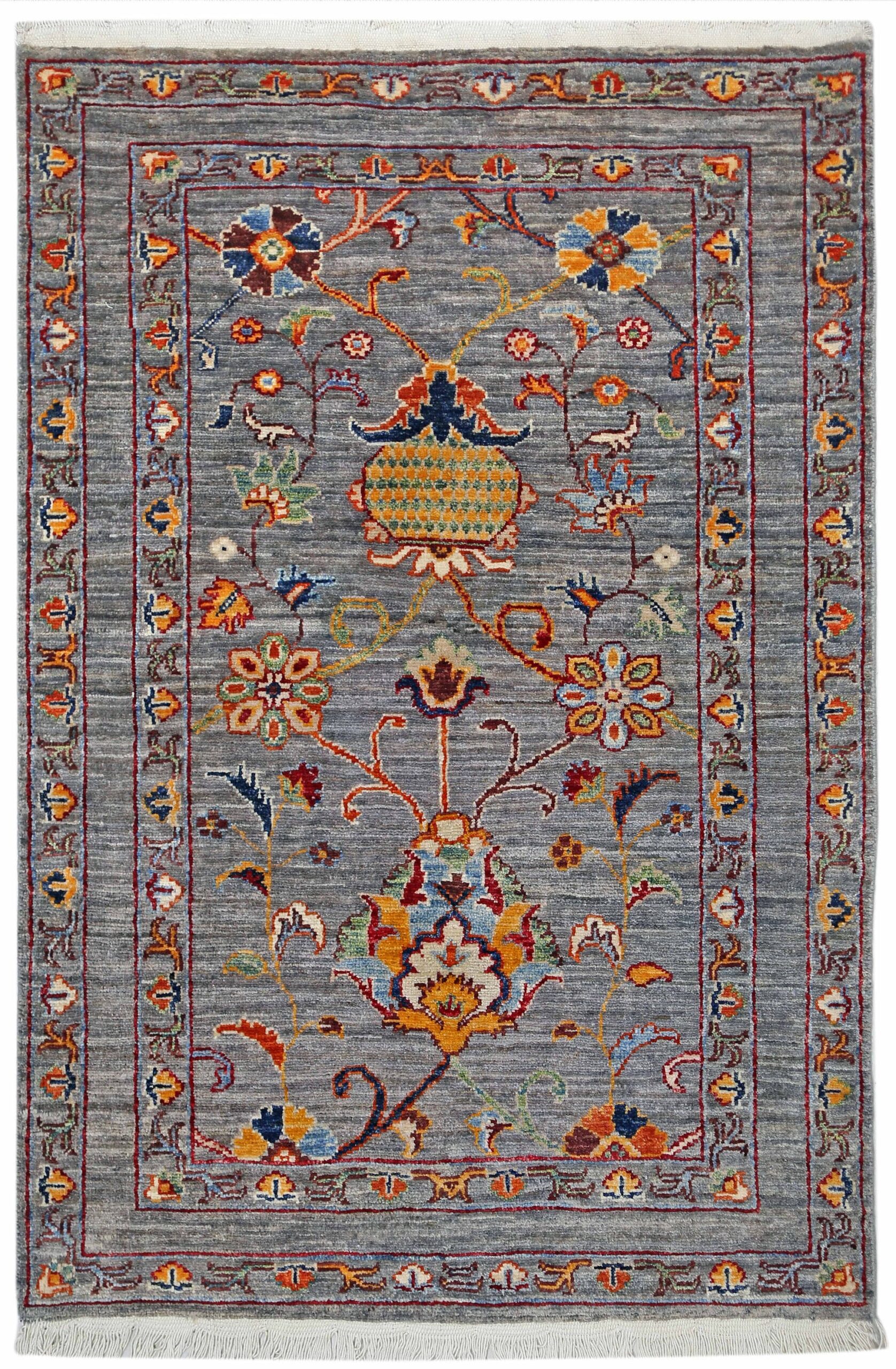 grey & charcoal premium handwoven pure wool sultanabad rug, 2ft 8in x 4ft 1in