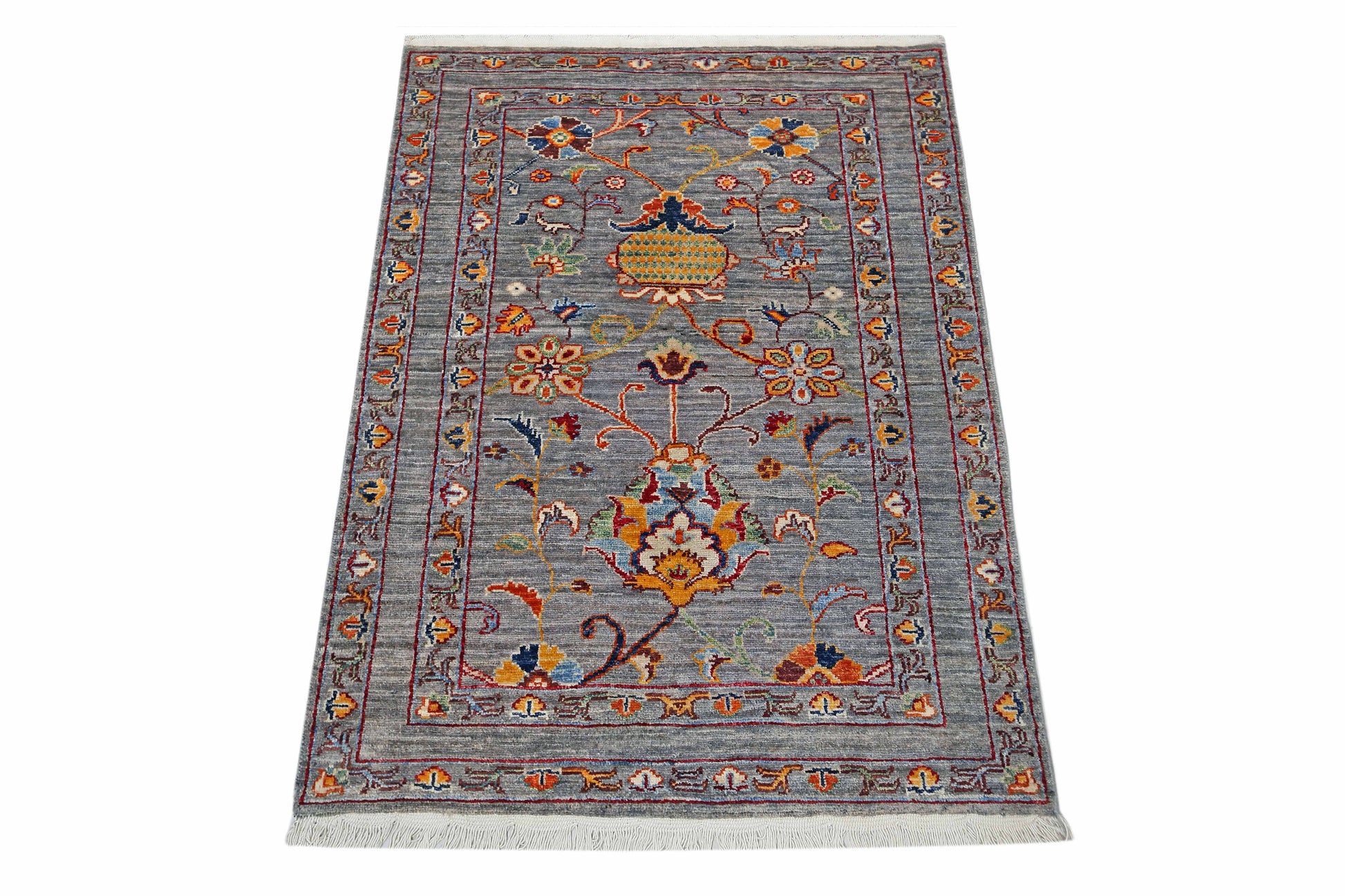 grey & charcoal premium handwoven pure wool sultanabad rug, 2ft 8in x 4ft 1in