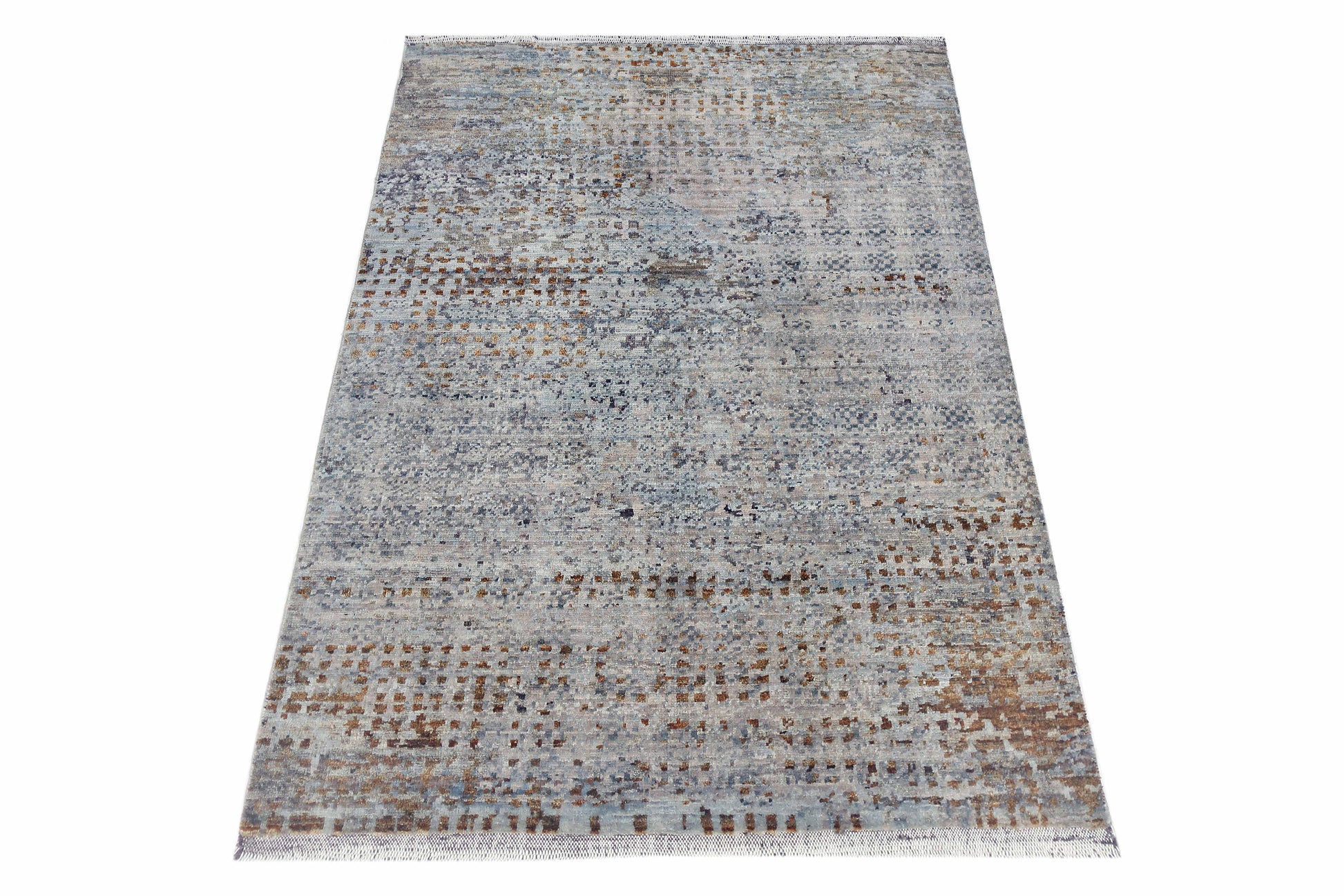 beige & grey premium handwoven pure wool chobrang rug, 3ft 1in x 4ft 5in
