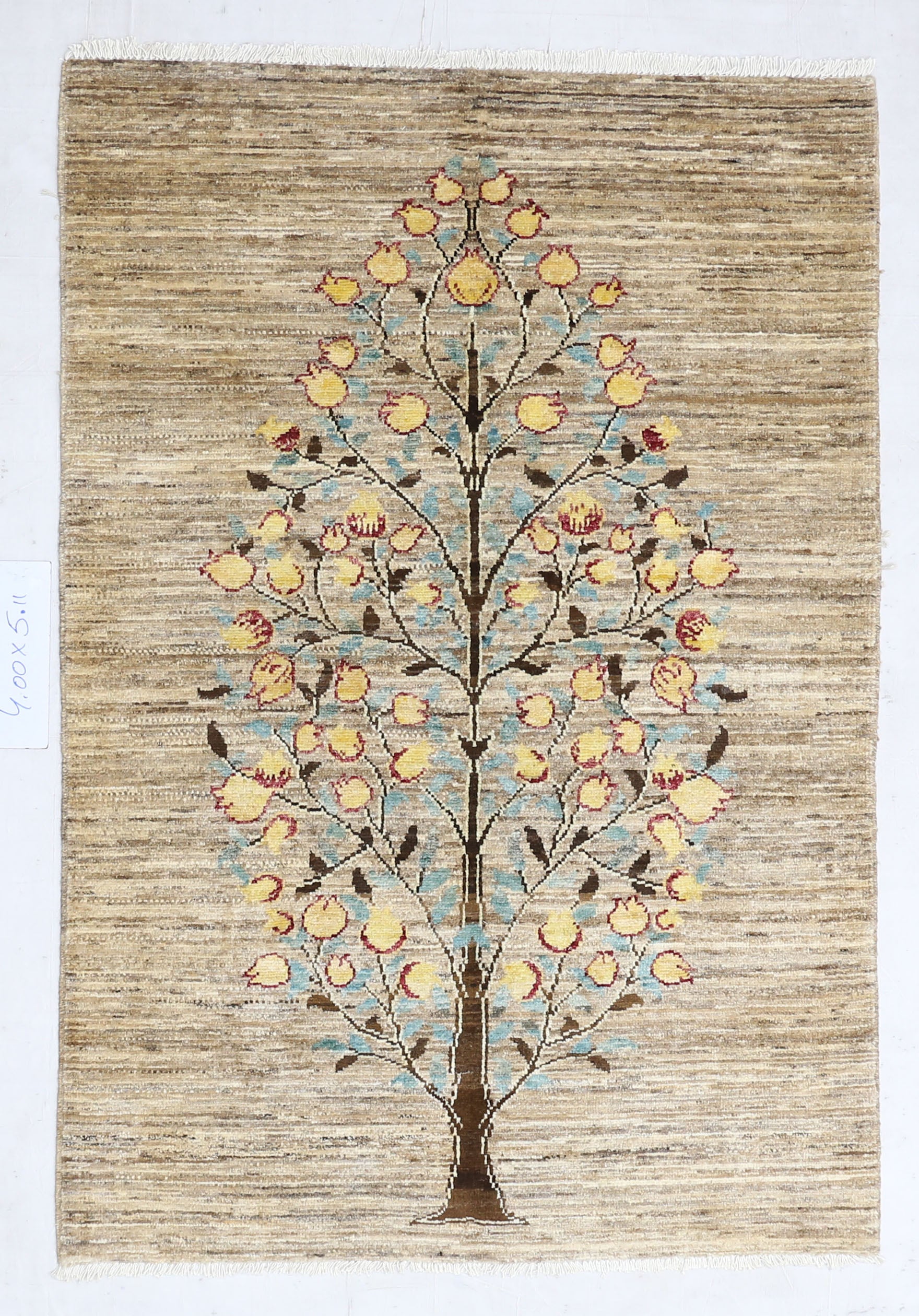brown & gold premium handwoven pure wool gaba rug, 4ft 0in x 5ft 11in