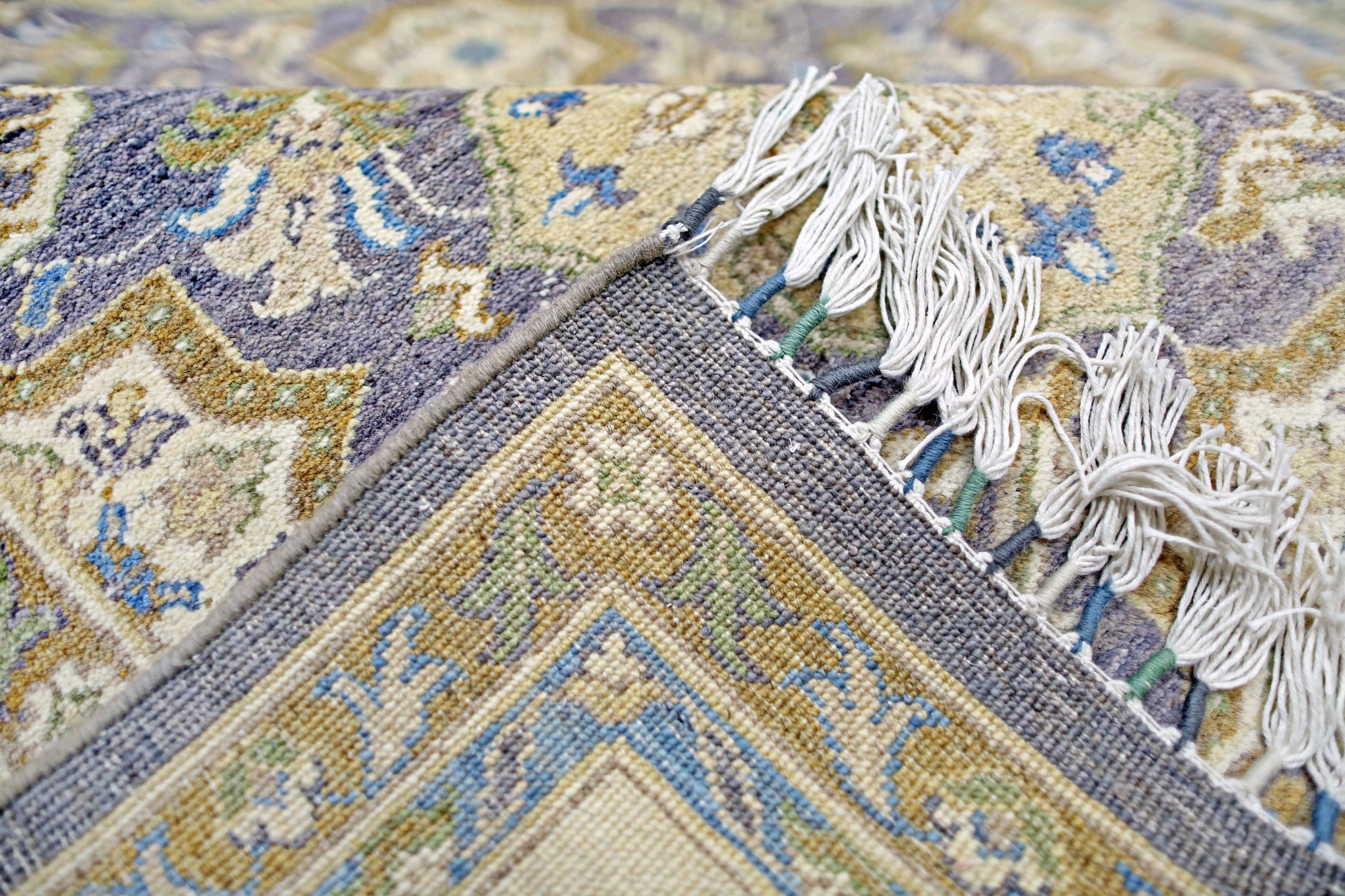 purple & ivory premium handwoven pure wool chobrang rug, 6ft 9in x 9ft 9in