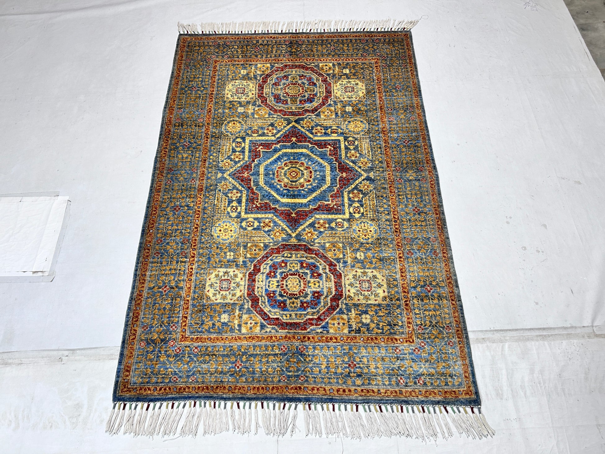 navy blue & red premium handwoven pure wool mamlouk rug, 4ft 0in x 5ft 11in