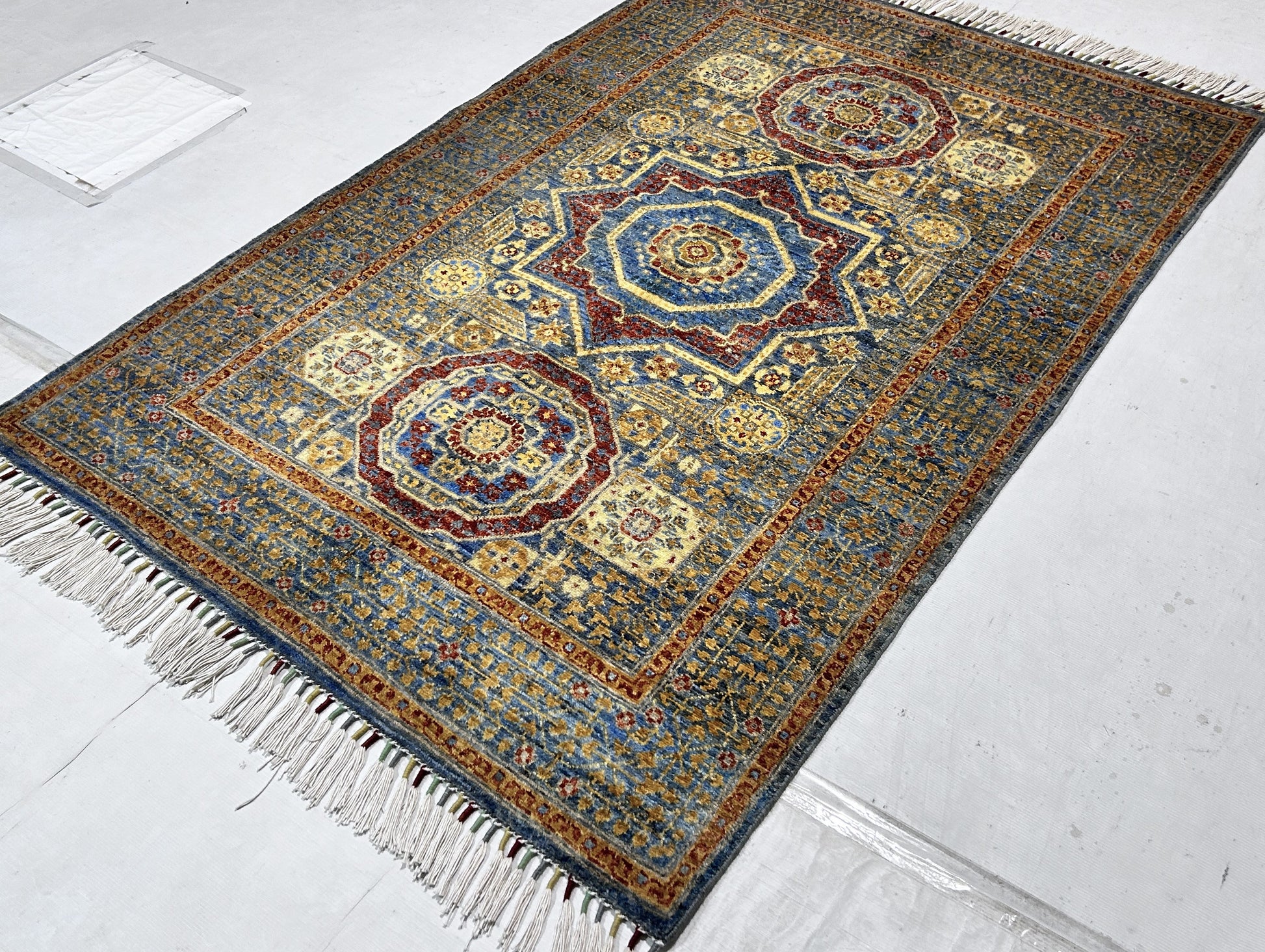 navy blue & red premium handwoven pure wool mamlouk rug, 4ft 0in x 5ft 11in