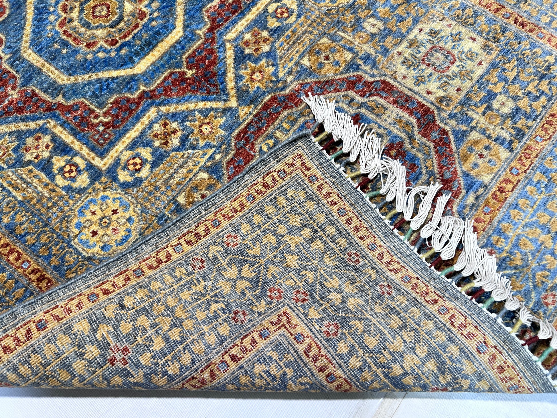 navy blue & red premium handwoven pure wool mamlouk rug, 4ft 0in x 5ft 11in
