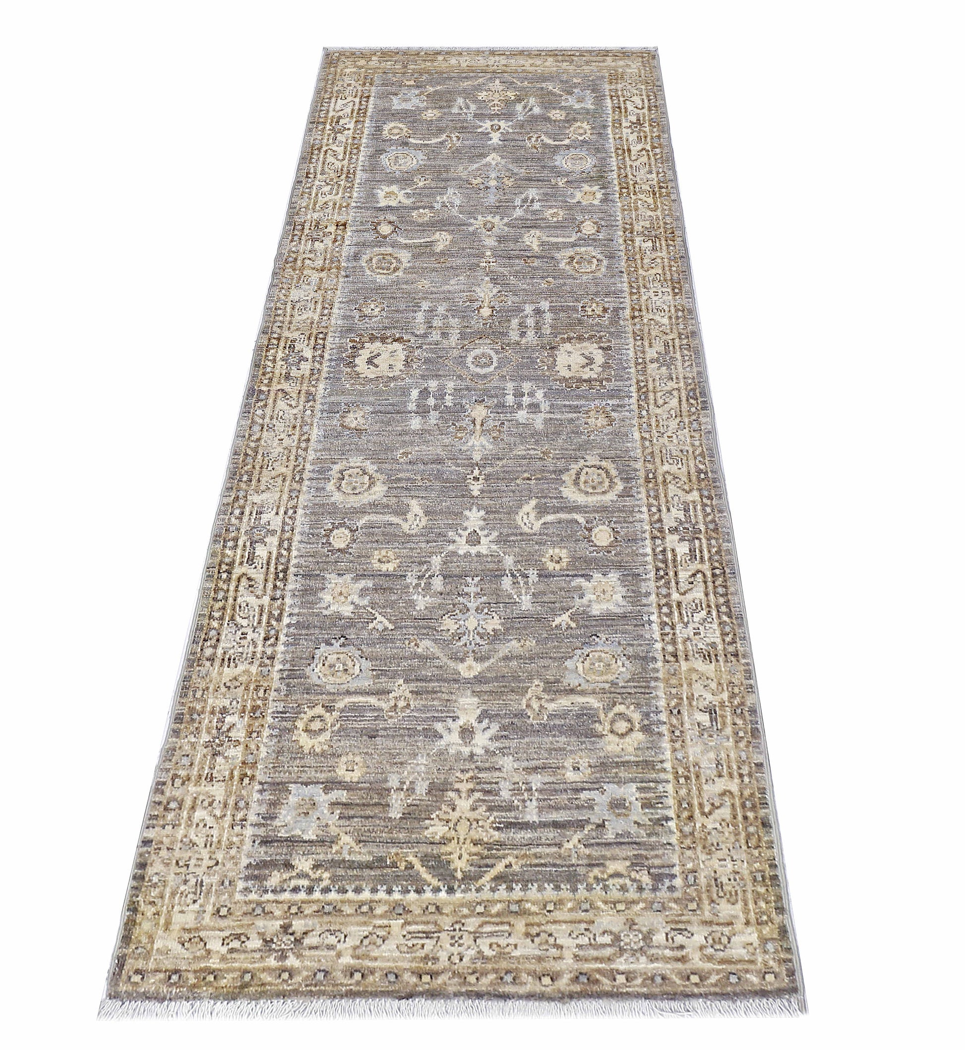 brown & ivory premium handwoven pure wool chobrang rug, 2ft 8in x 8ft 0in