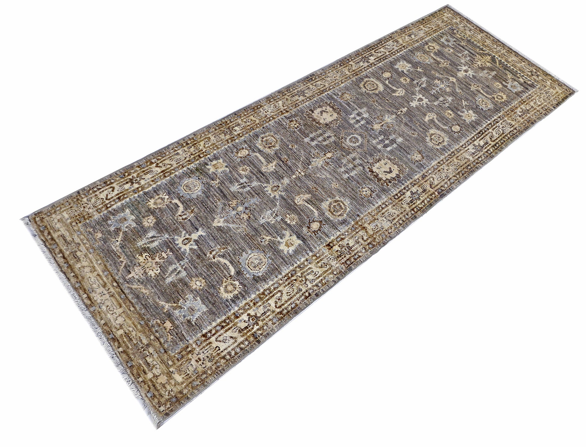 brown & ivory premium handwoven pure wool chobrang rug, 2ft 8in x 8ft 0in