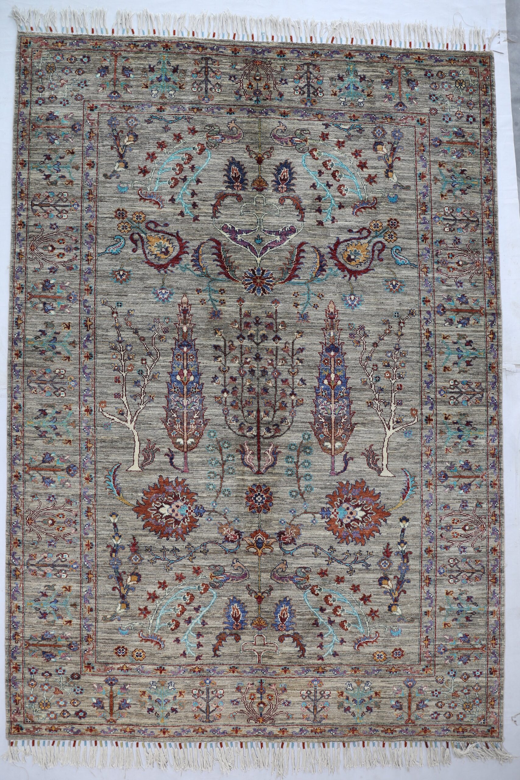 brown & rust premium handwoven pure wool sultani rug, 5ft 9in x 8ft 3in