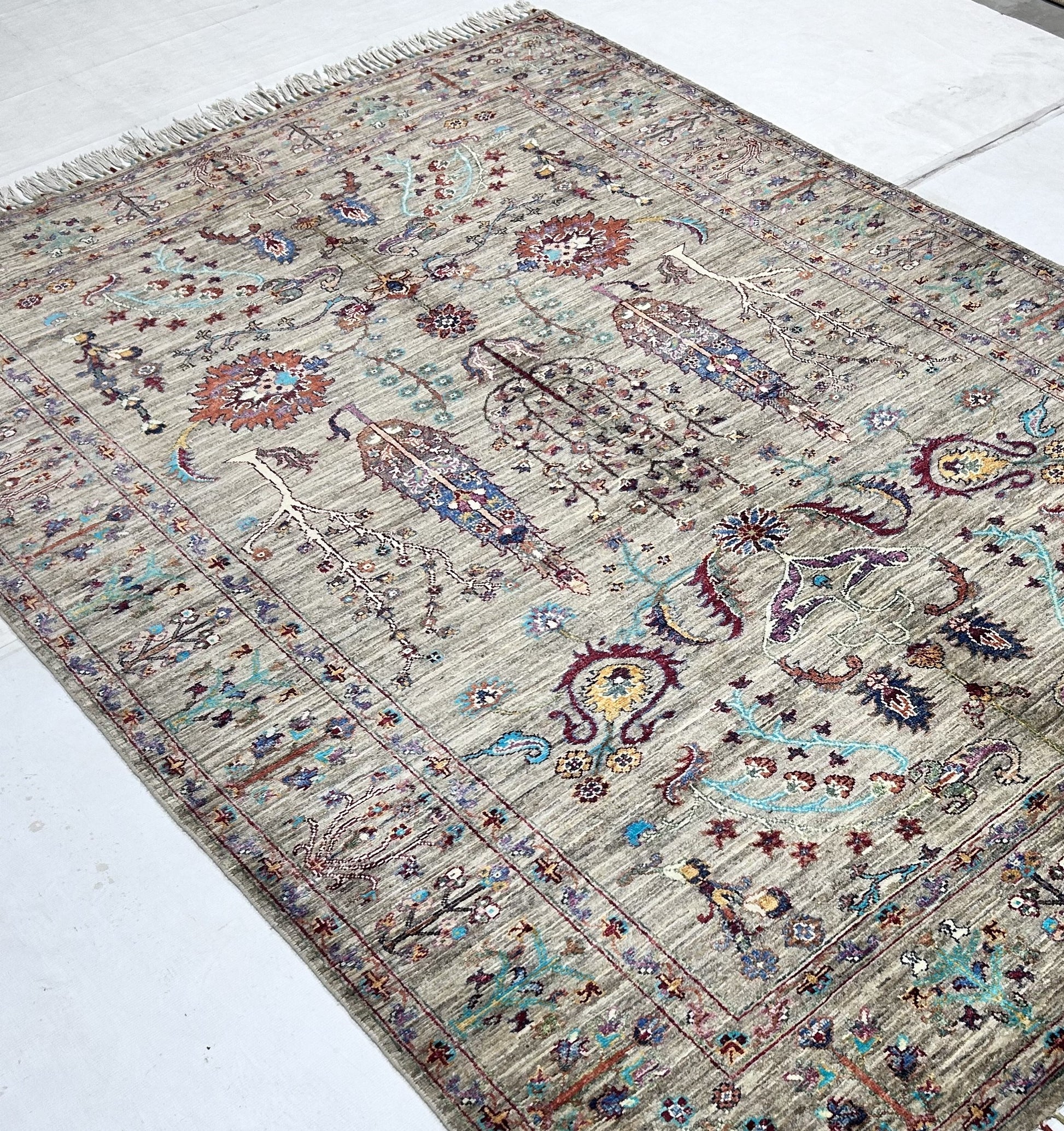 brown & rust premium handwoven pure wool sultani rug, 5ft 9in x 8ft 3in