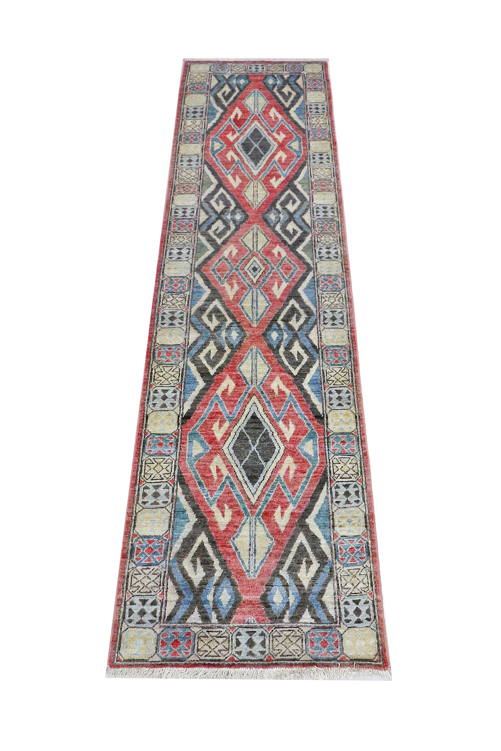 red & ivory premium handwoven pure wool chobrang rug, 2ft 7in x 9ft 8in