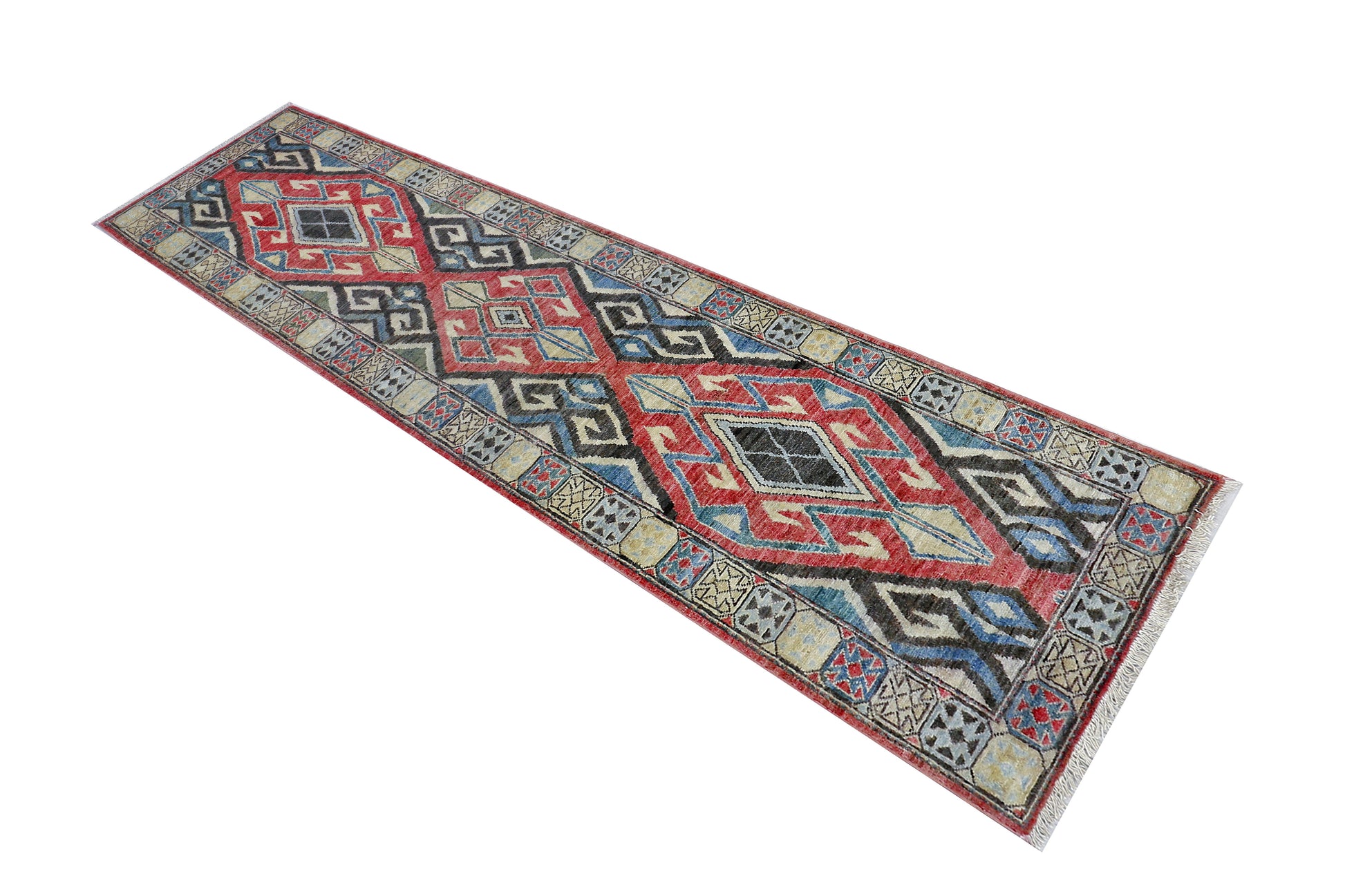 red & ivory premium handwoven pure wool chobrang rug, 2ft 7in x 9ft 8in