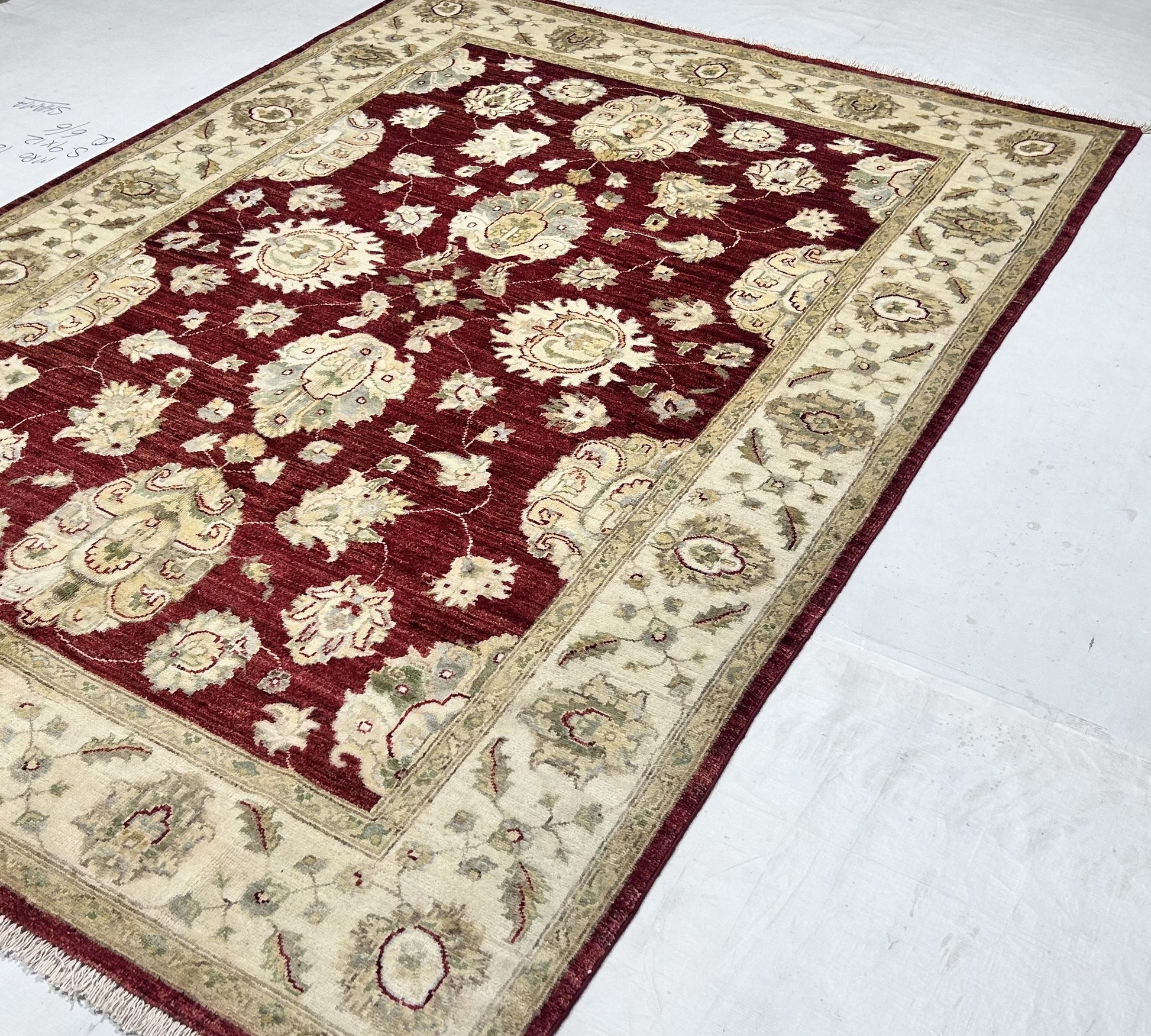 red & ivory premium handwoven pure wool chobrang rug, 5ft 6in x 8ft 0in