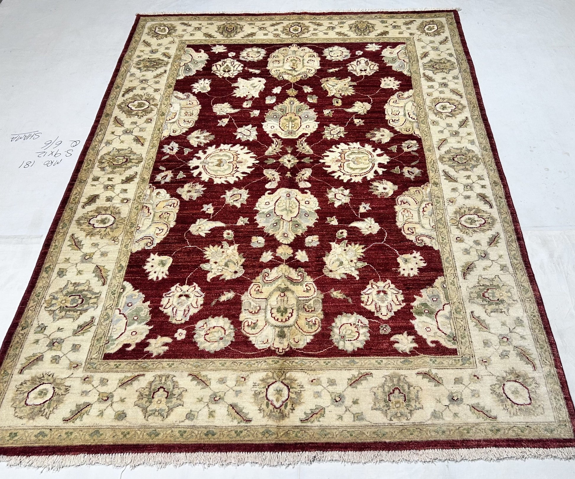 red & ivory premium handwoven pure wool chobrang rug, 5ft 6in x 8ft 0in