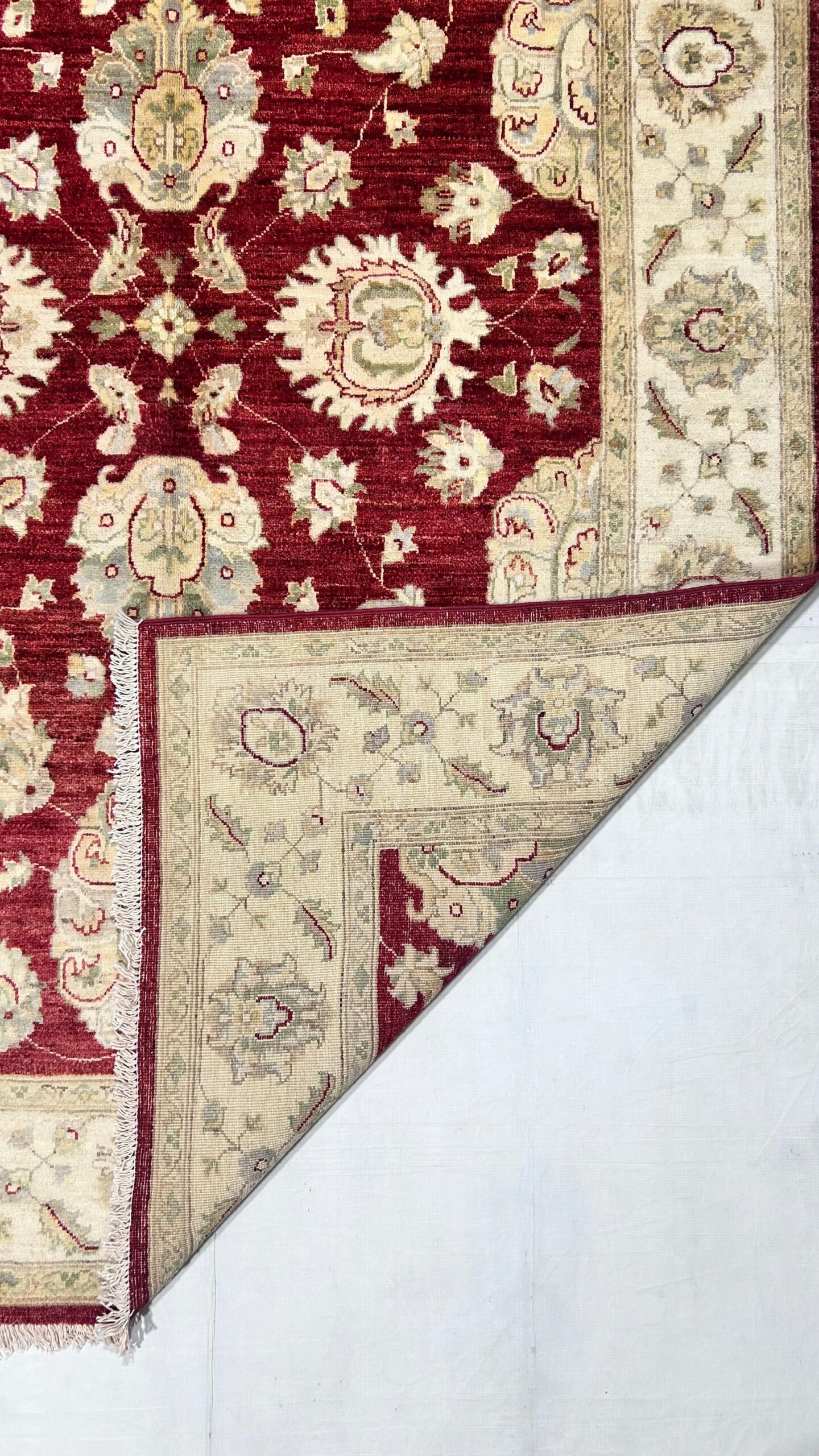 red & ivory premium handwoven pure wool chobrang rug, 5ft 6in x 8ft 0in