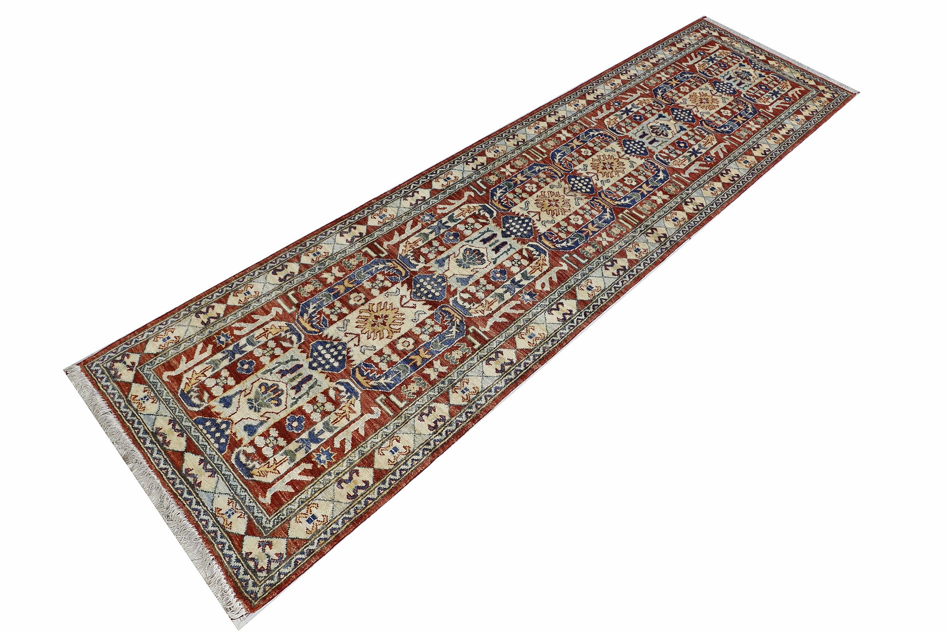 red & ivory premium handwoven pure wool chobrang rug, 2ft 8in x 9ft 11in