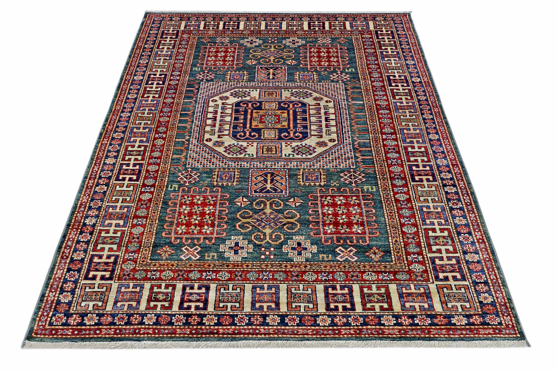 green & rust premium handwoven pure wool rug chobrang rug 4 ft 11 in x 7ft 10 in