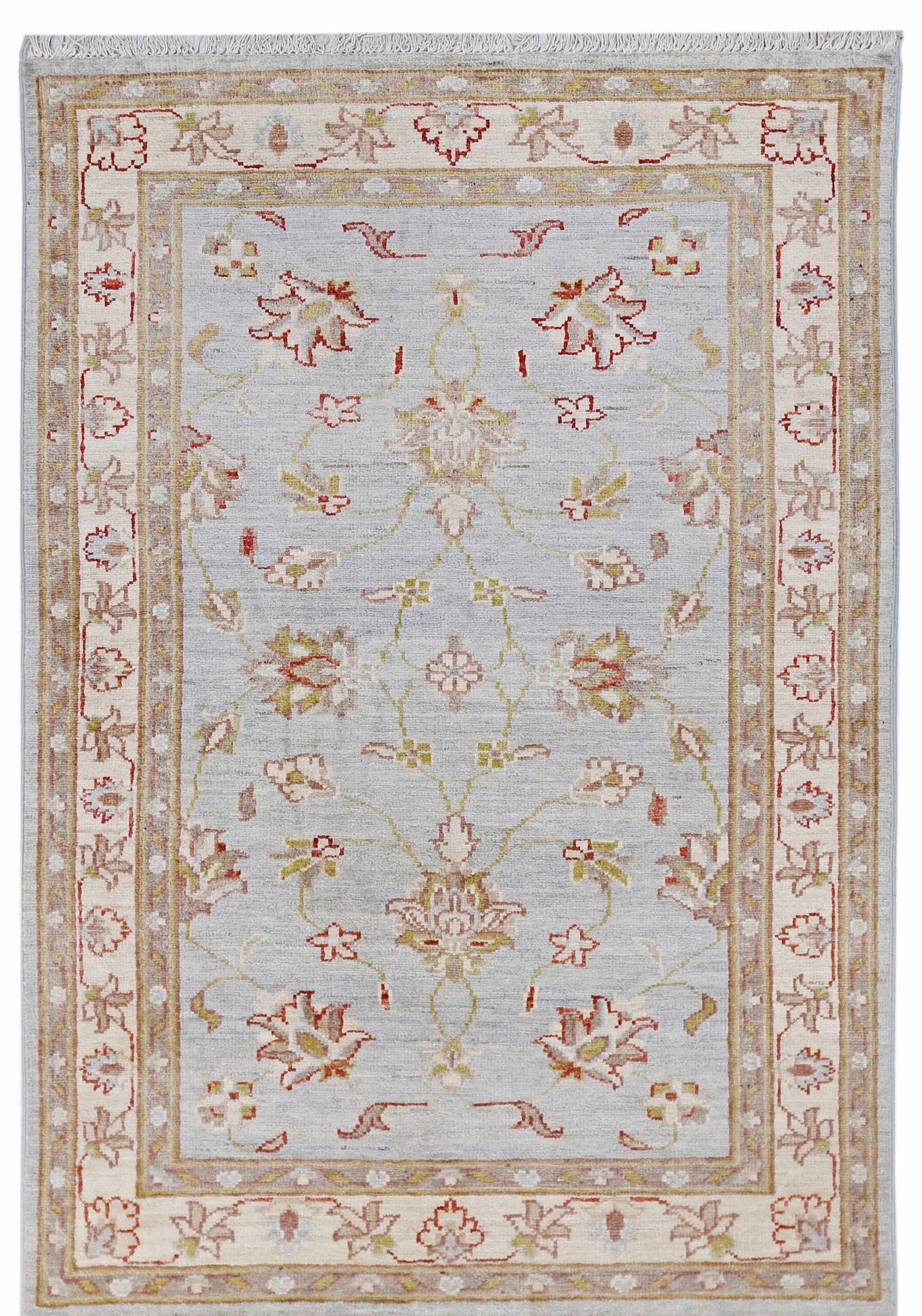 blue & ivory premium handwoven pure wool chobrang rug, 3ft 3in x 4ft 9in