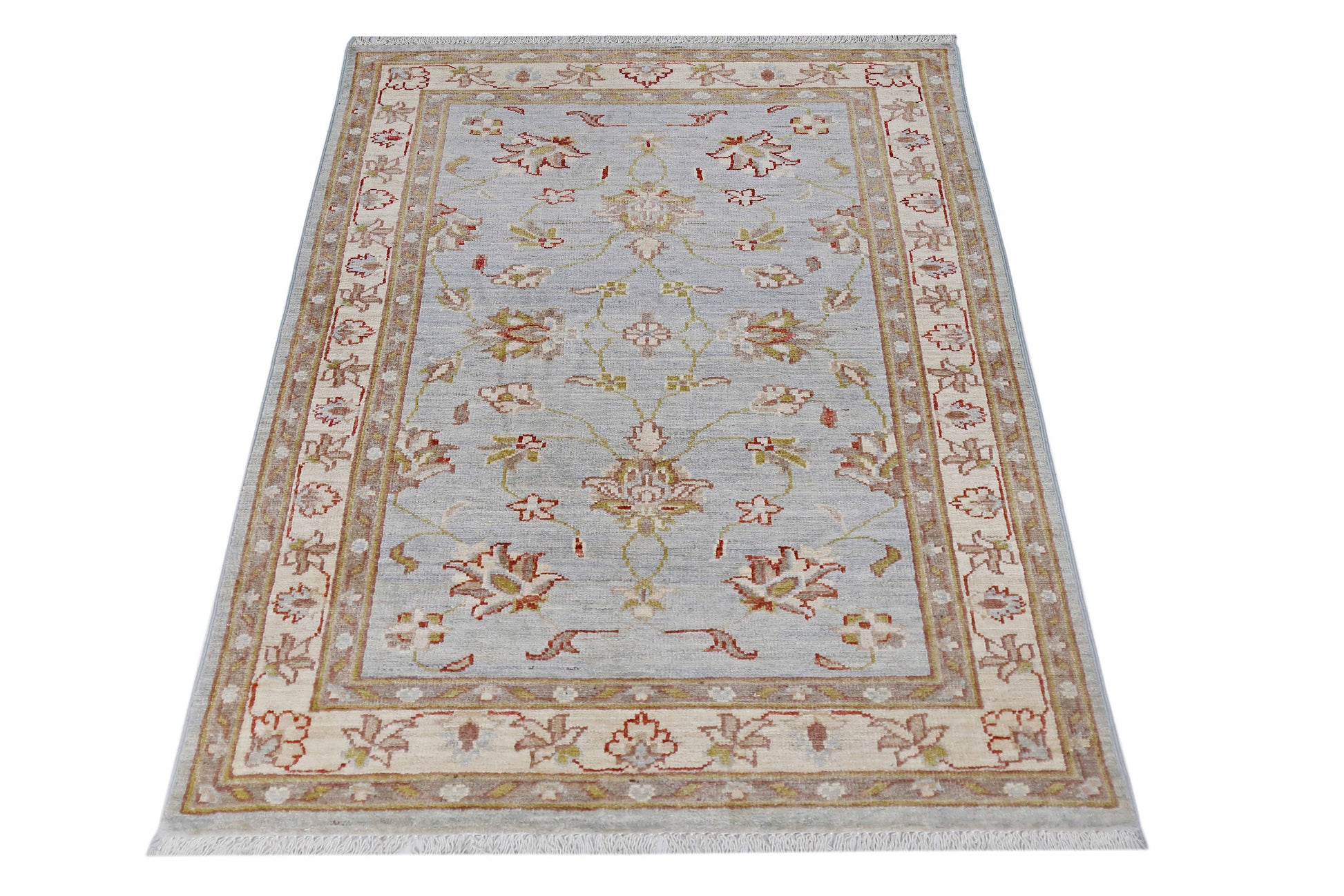 blue & ivory premium handwoven pure wool chobrang rug, 3ft 3in x 4ft 9in