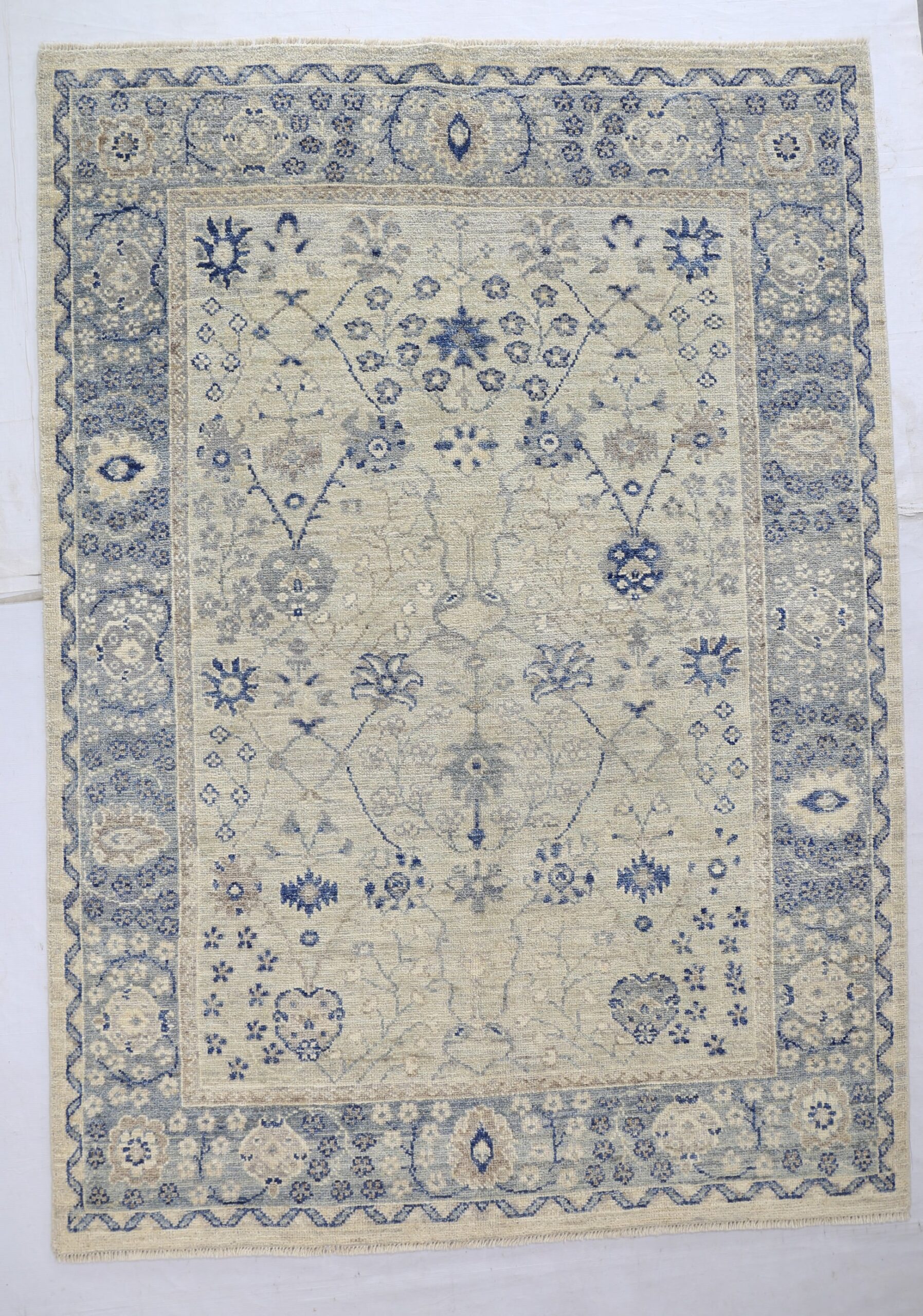 silver & grey premium handwoven pure wool oushak rug, 4ft 11in x 6ft 10in
