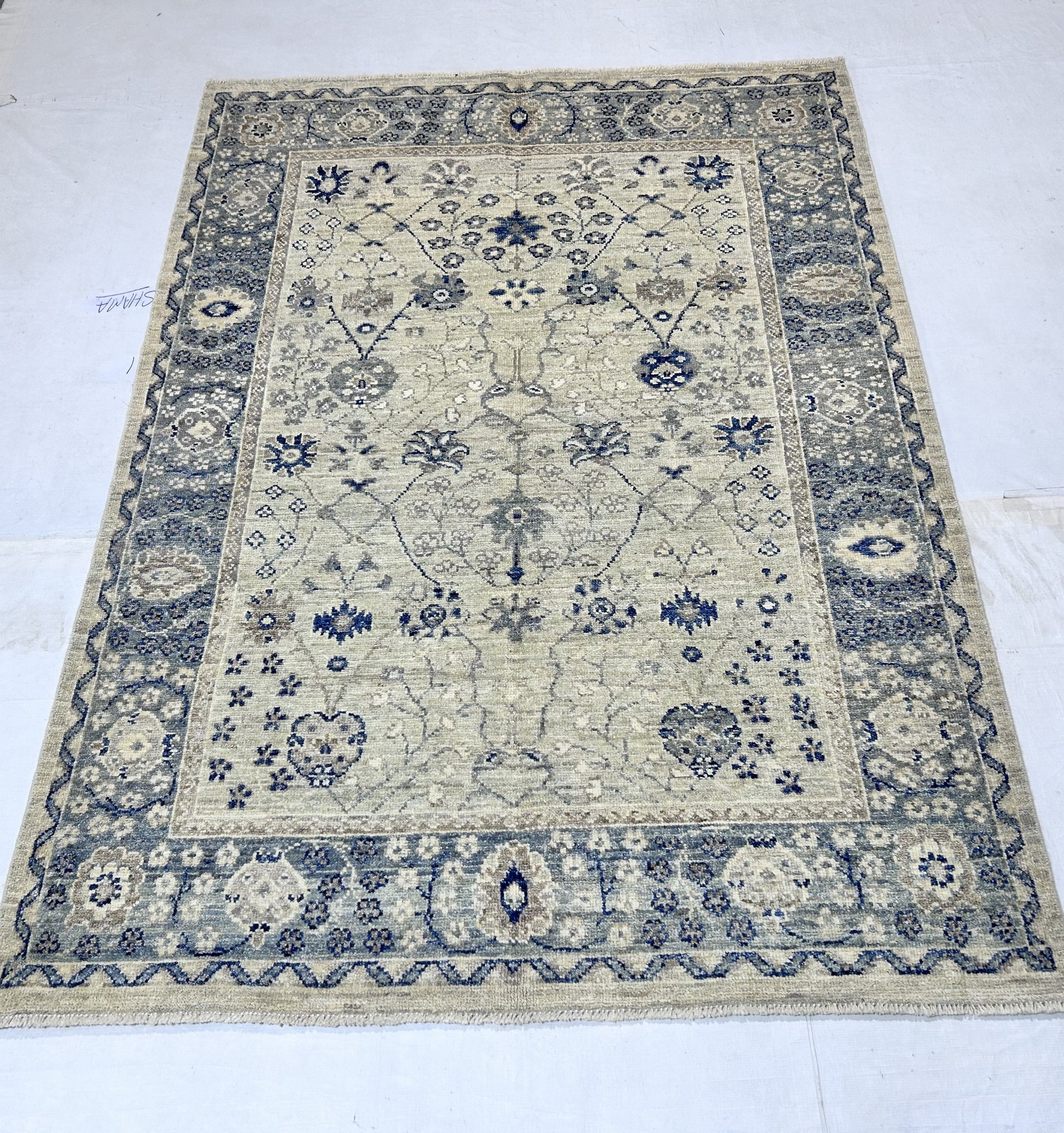 silver & grey premium handwoven pure wool oushak rug, 4ft 11in x 6ft 10in