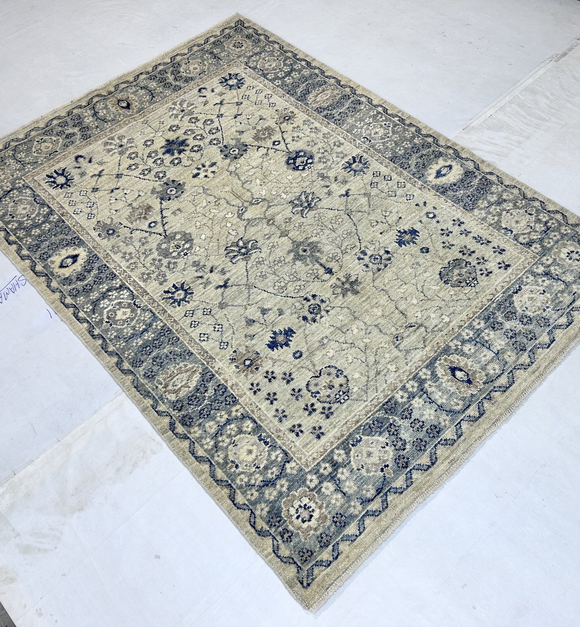 silver & grey premium handwoven pure wool oushak rug, 4ft 11in x 6ft 10in