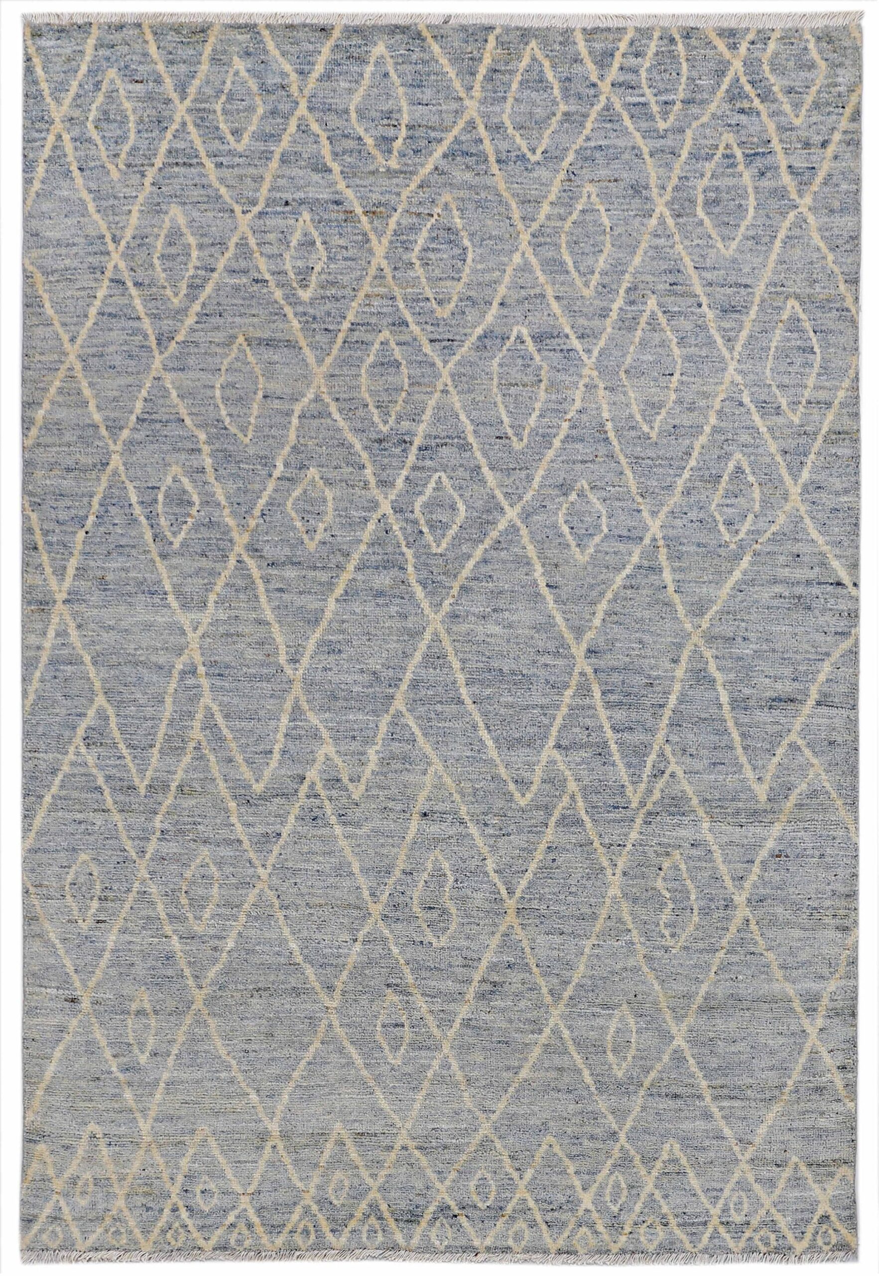 grey & ivory premium handwoven pure wool moroccan rug, 4ft 11in x 7ft 1in